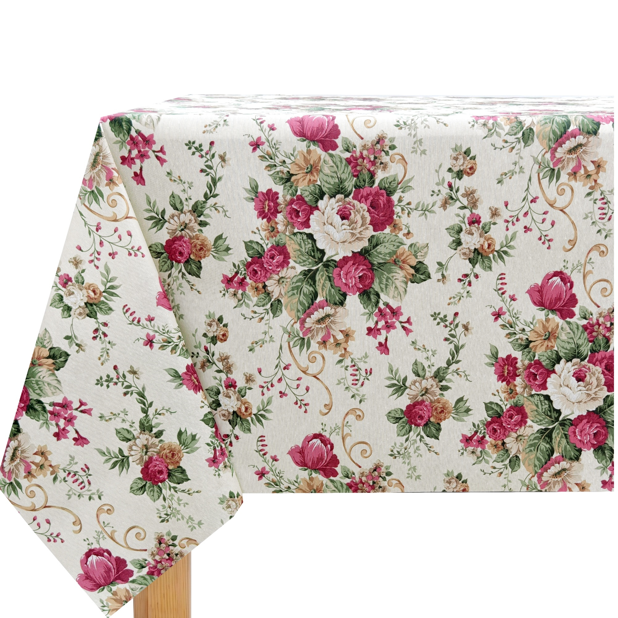 TEMU Mantel de Tela Resinada Antimanchas Rectangular, Diseño Floral Rosa, Fácil de Limpiar, para Cocina, Comedor, Terraza y Jardín