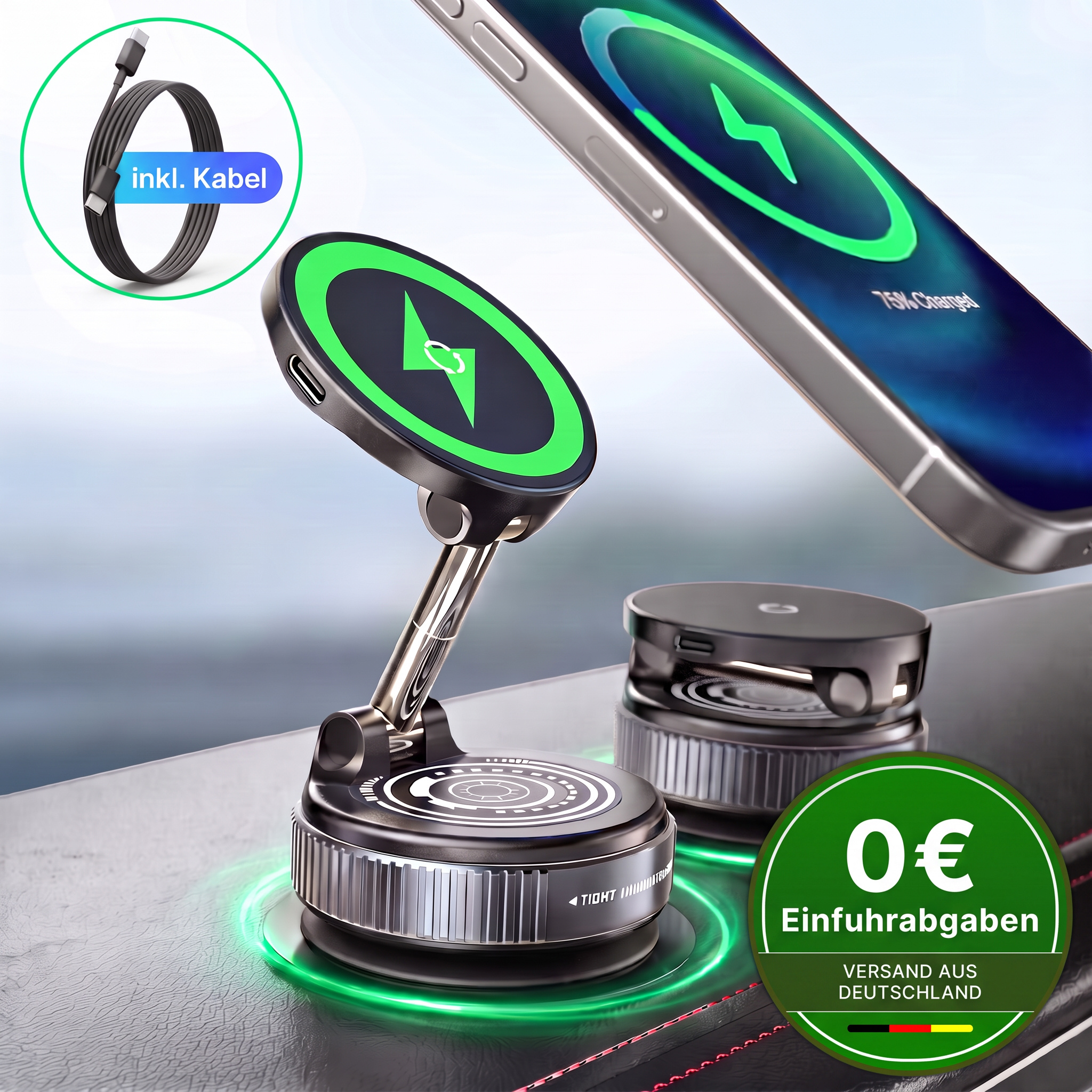 TEMU [2-pack] 15w Magnetic Car Phone Mount With Charging Function, Premium Holder For Iphone 18 17 16 15 14 13 12 Pro Max, 15kg Vacuum Suction Cup,