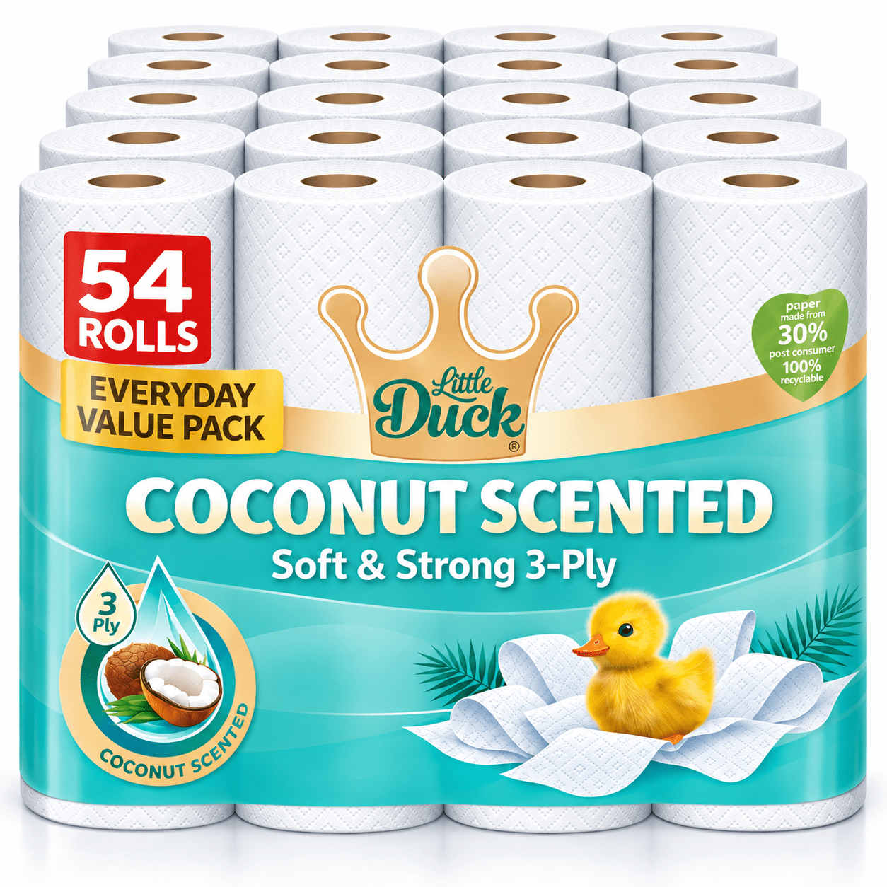 54 rolls toilet paper coconut scented bulk pack soft strong 3 ply fresh long lasting