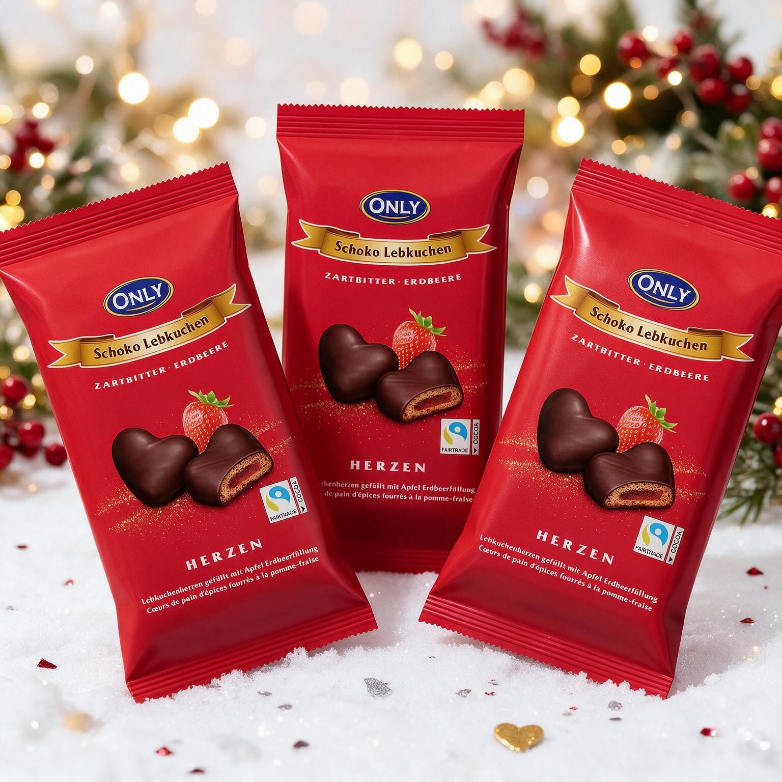 Image of 3-pack Gingerbread Hearts With Dark Chocolate And -strawberry Filling 3x 150 G - Christmas Sweets - Christmas Chocolate - Christmas Gifts - Christmas Snacks