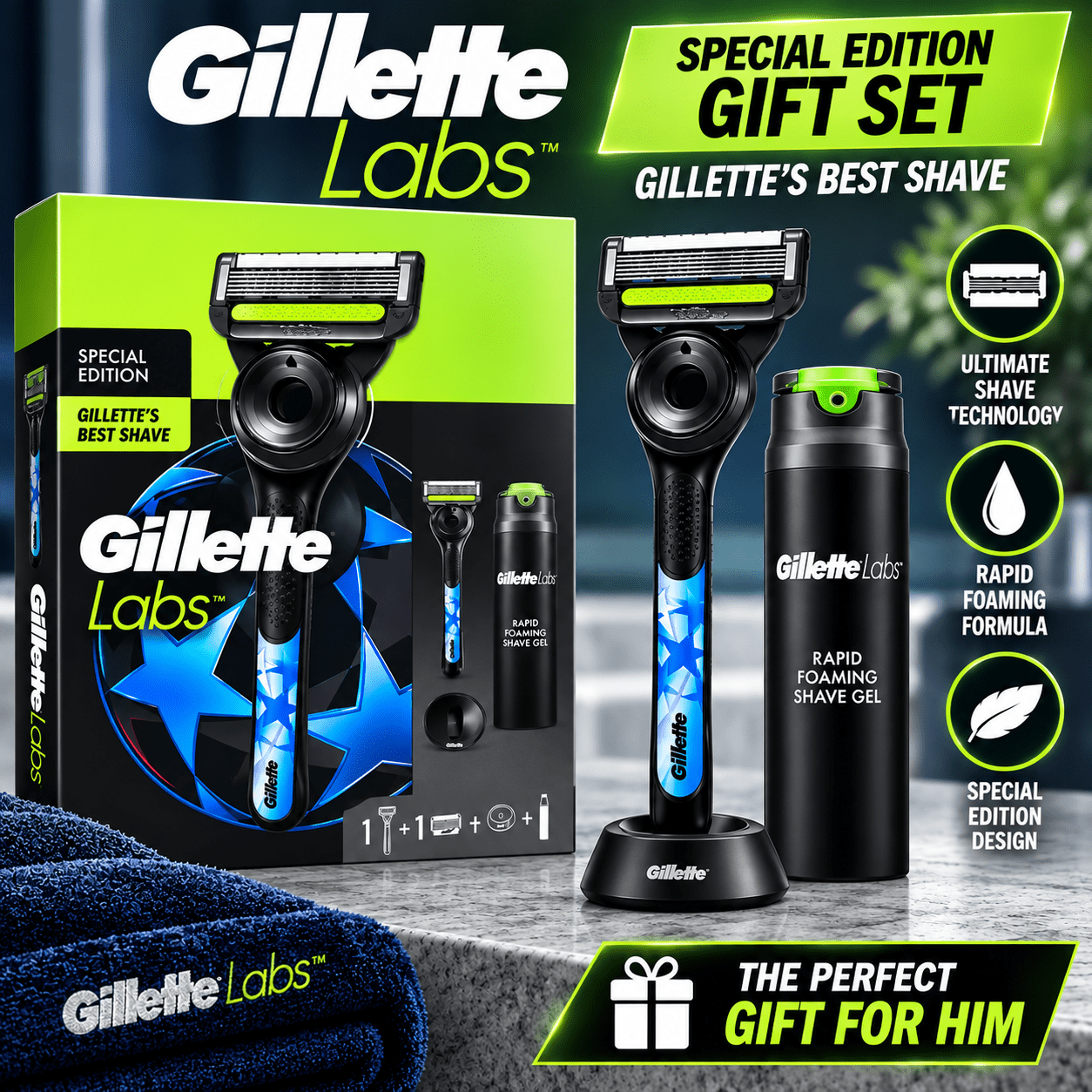     special edition men s gift set   cartridge stand rapid foaming shave gel