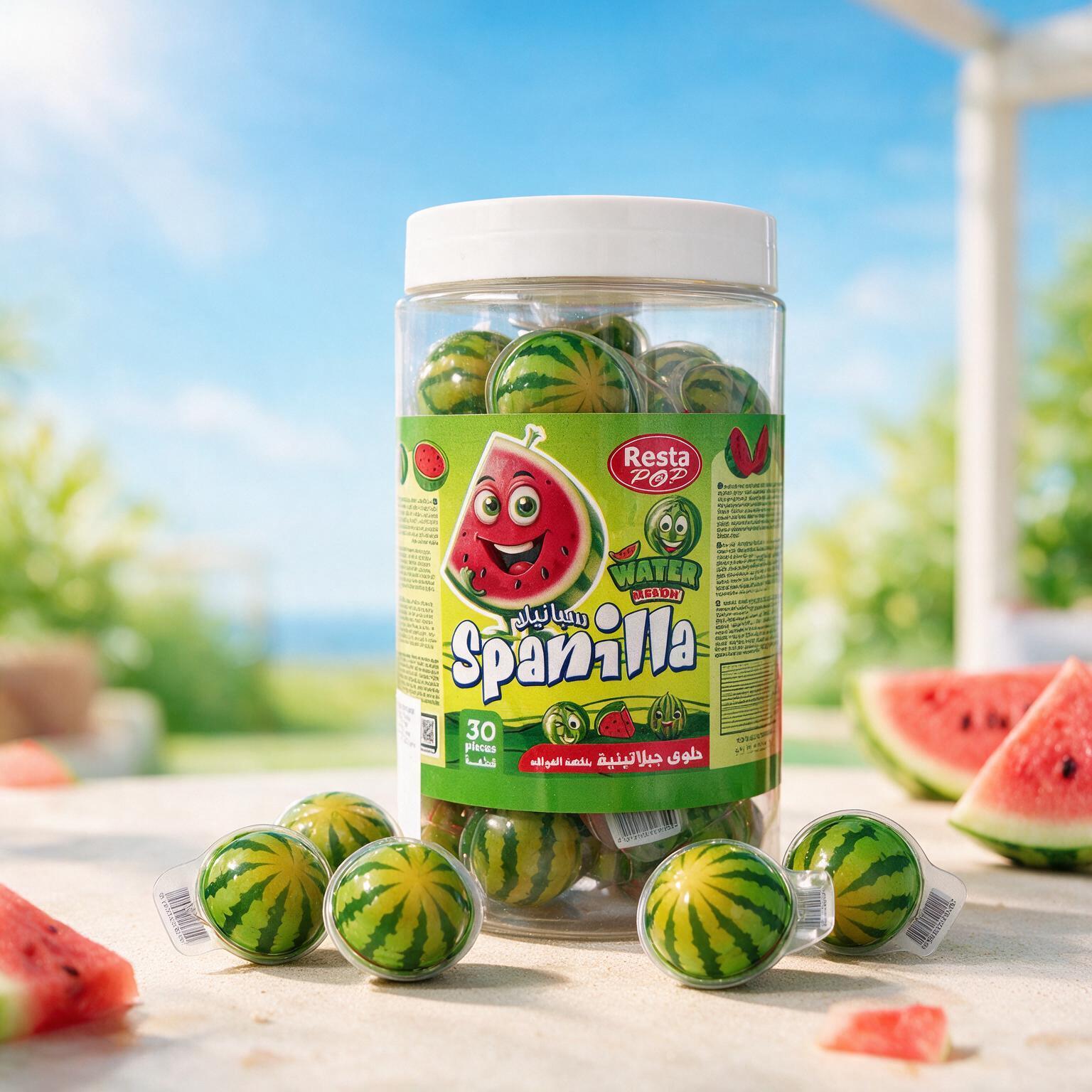 Image of 30-pack Spanilla Watermelon - Foam Sugar And Fruit Gum Candies In Round Shape With Liquid Fruit Filling 300g
