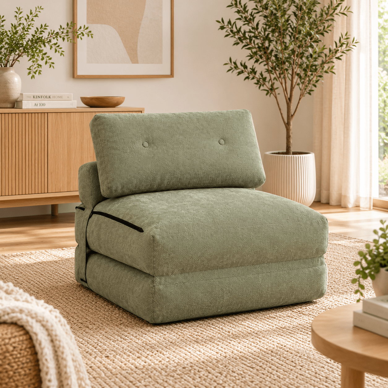 TEMU Fauteuil-lit convertible 1 place en tissu – Chauffeuse compressée 2-en-1 avec couchage d'appoint 191,5 x 85,5 cm