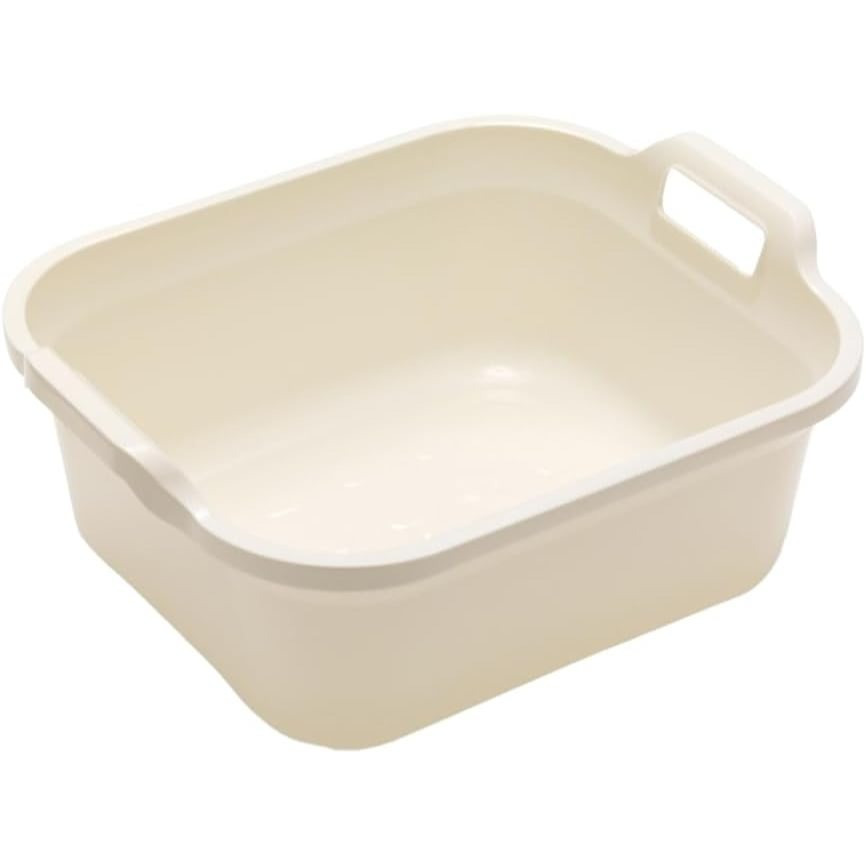 TEMU Large Rectangular Washing Up Bowl 10l – Linen Cream Basin With Handles | 39 X 32 X 14cm Laundry, Washing Up & Household Cleaning Bowl