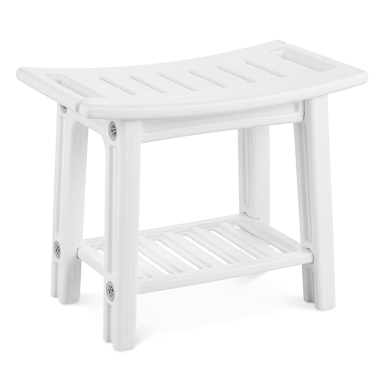 Image of Hdpe Shower Bench, Waterproof Bath Stool With Storage Shelf, Handles, Shower Head Holder, Shower Chair For Inside Shower, Tub, 150 Kg Capacity, Easy Assembly, White