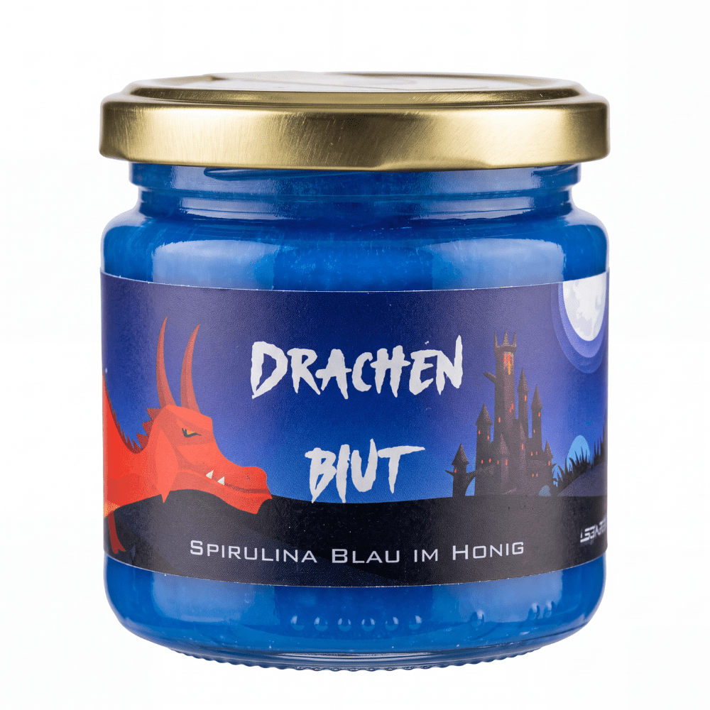 Image of Halloween Blue Dragon's Blood Honey 250g - Magical Blue Honey Specialty With Spirulina Blue - Without Artificial Colors - Handmade In Family Beekeeping From Nrw - For Spooky Buffet, Blue Milk & Drinks