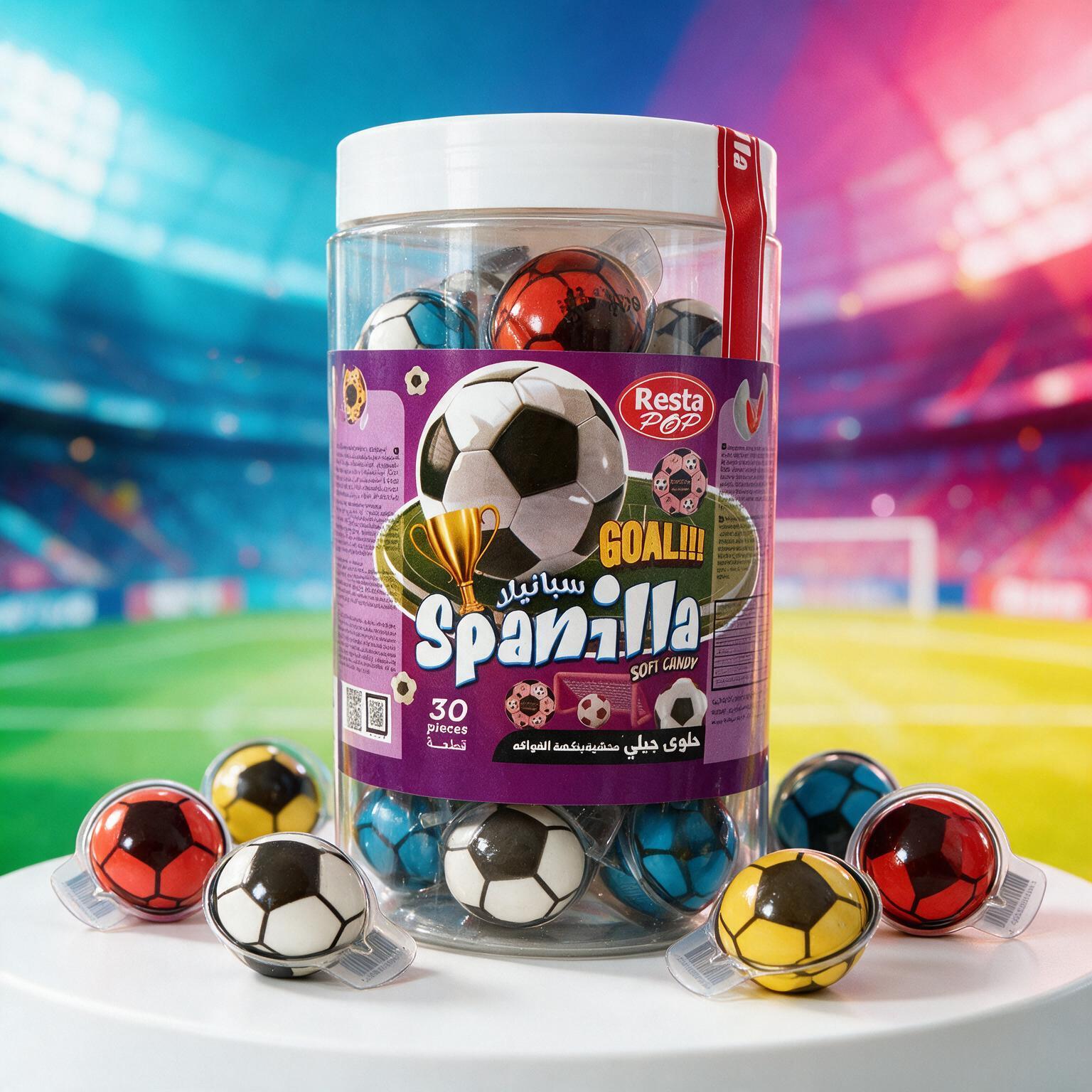 Image of 30pcs Pack Spanilla Goal - Marshmallows And Fruit Gum Bonbons In Round Shape With Liquid Fruit Filling 300g