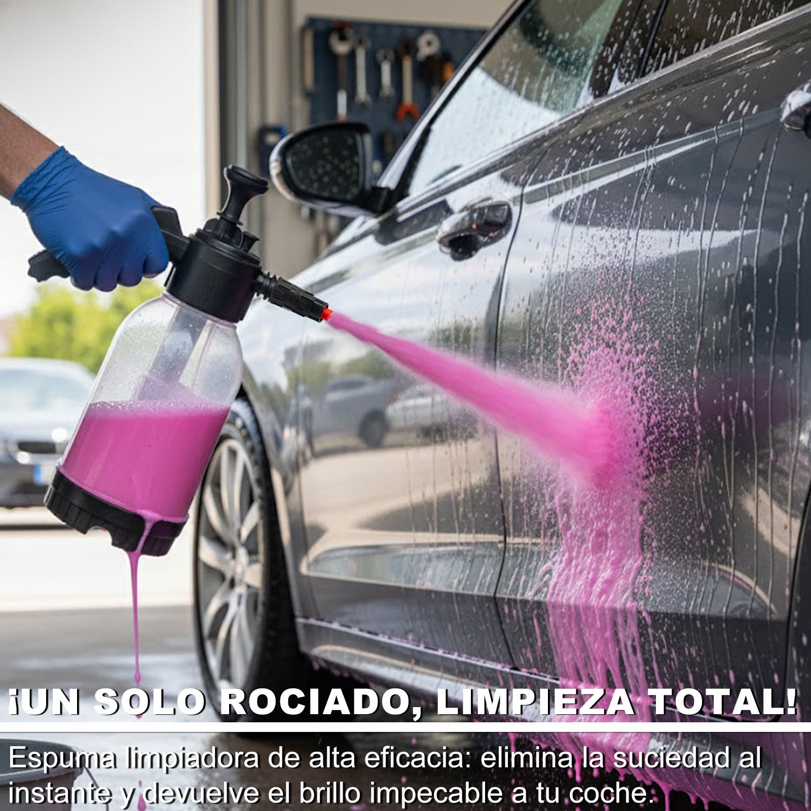 TEMU Pulverizador de Espuma 2L para Lavado de Coches, Bomba Manual de Presión, Boquilla Ajustable, Botella Reforzada, Válvula de Seguridad