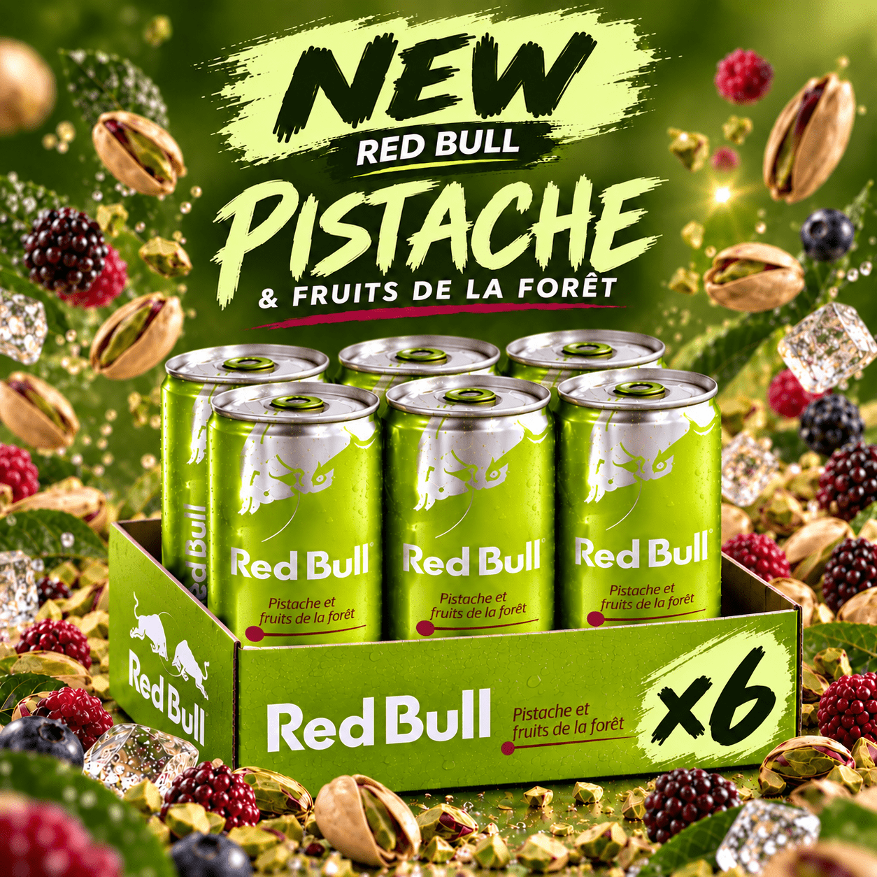 Image of New Redbull Pistachio & Forest Fruits - Rare - Pack Of 6 - Limited Edition