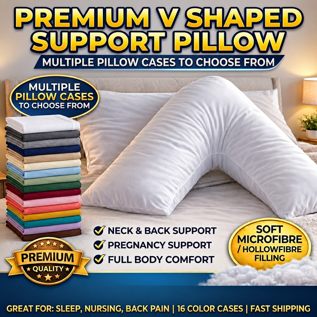 TEMU V Pillow With Pillowcase – Triangle Pillows For Adults, Nursing, Maternity & Pregnancy With Microfibre Cover – Extra Polyester Fibre Cushioning