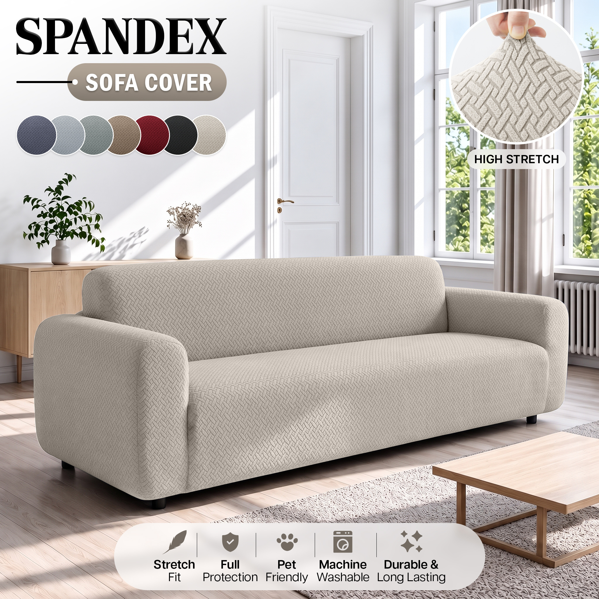 TEMU 1pc Cover – High Stretch Spandex Couch Cover, Stylish Pattern Slipcover, Anti-slip & Scratch Resistant, Washable Furniture Protector, Ideal For