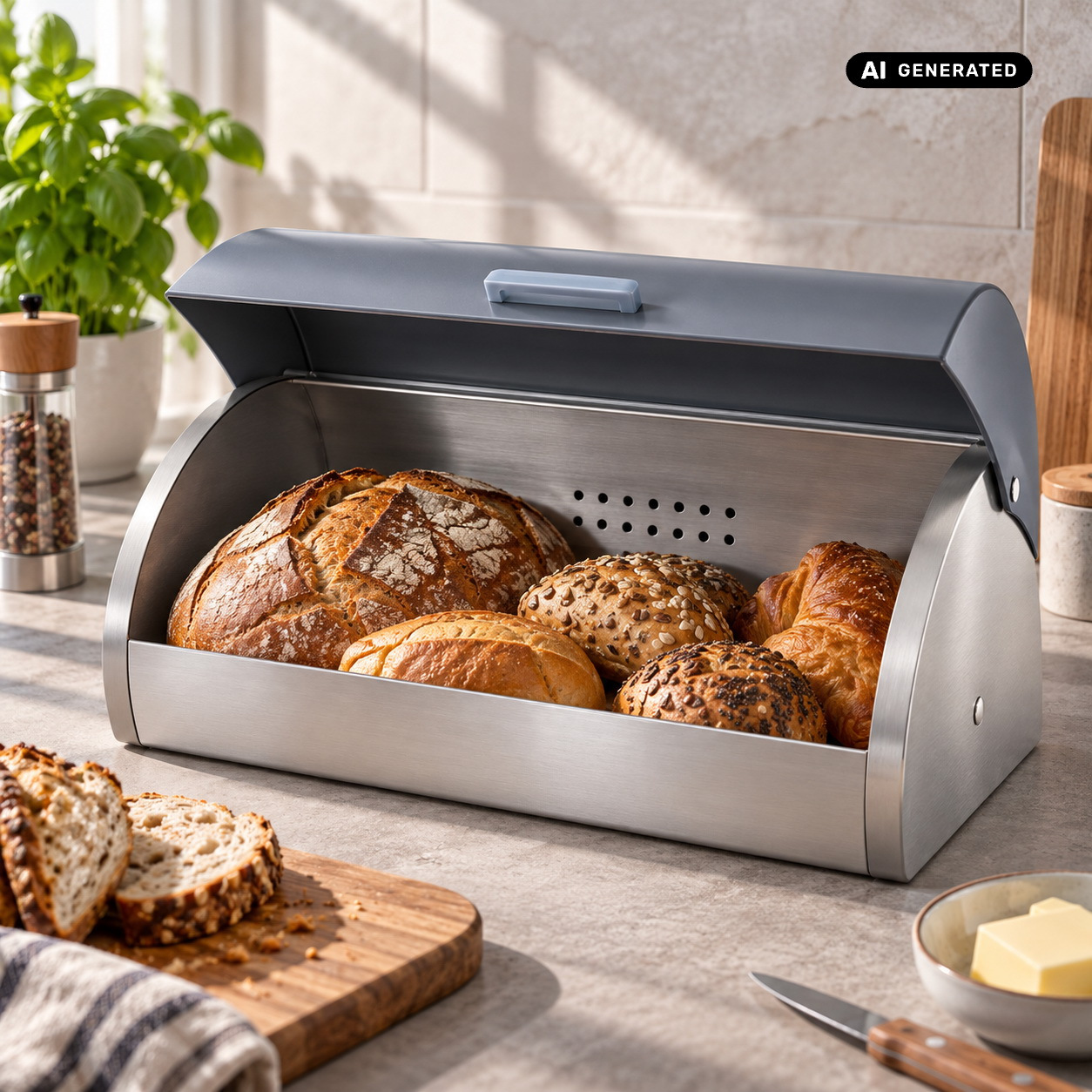 Image of Bread Bin With Lid 38.5 X 28 X 18.5 Cm Stainless Steel Bread Box Roll Bread Bin Folding Box Folding Bread Bin Box For Bread Storage Bread Roll Storage Food Container Bread Roll Storage Bread Container