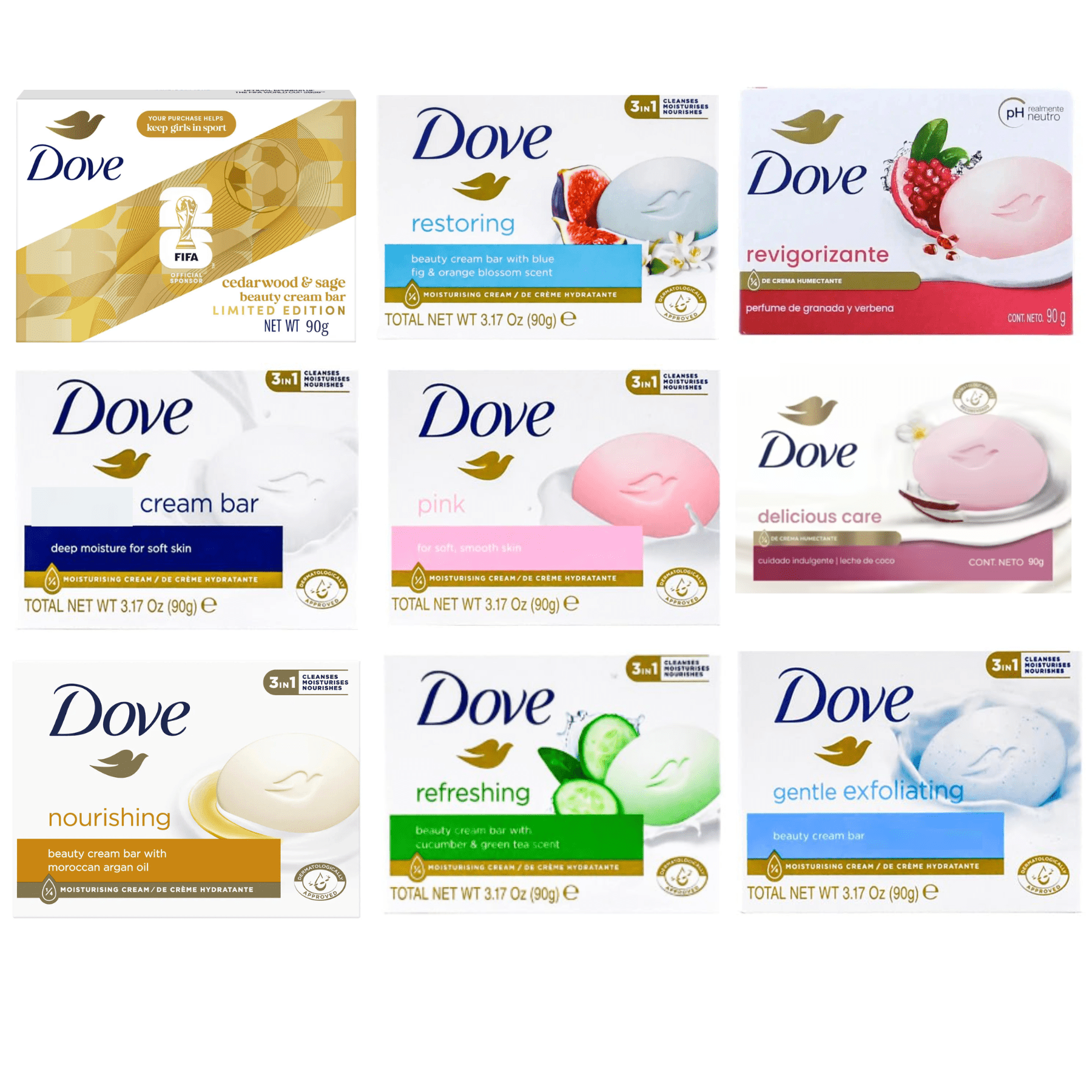 TEMU Mix Fragrance Cream Soap Bars - 9 X 90g - , Relaxing, Nourishing, Original Cream, Sage , Restoring, Pink, Exfoliating & Revegorigante
