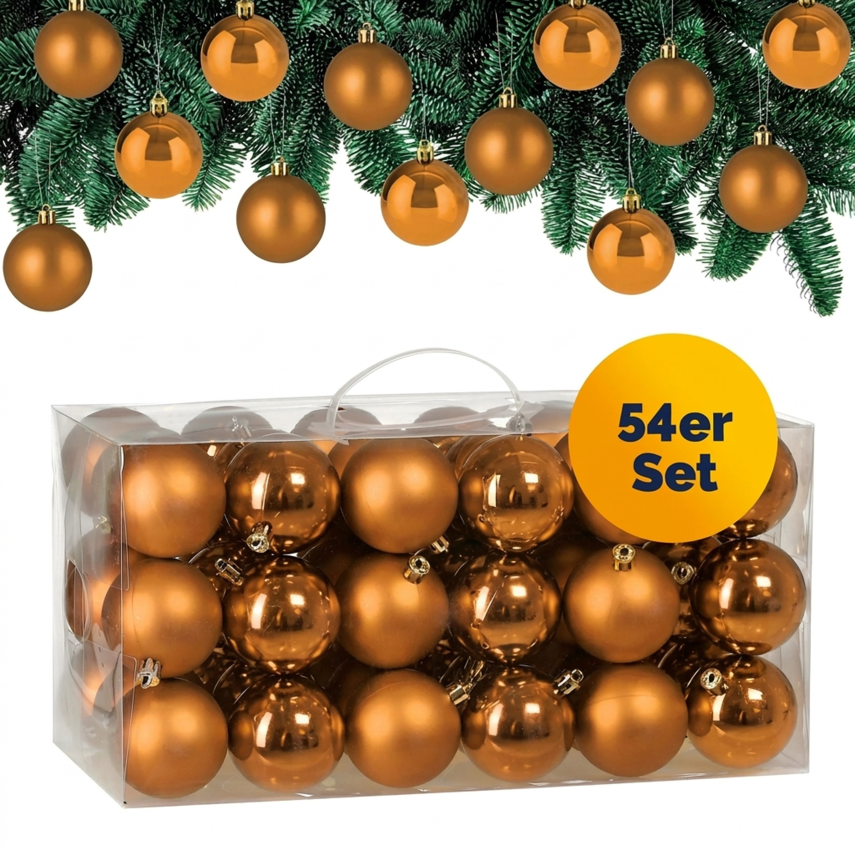 Image of Christmas Ornaments, 54pcs, Ø 6cm, Matte & Glossy Plastic, Christmas Tree Baubles, Christmas Tree Decorations, Pendants, Christmas Decor, Brown