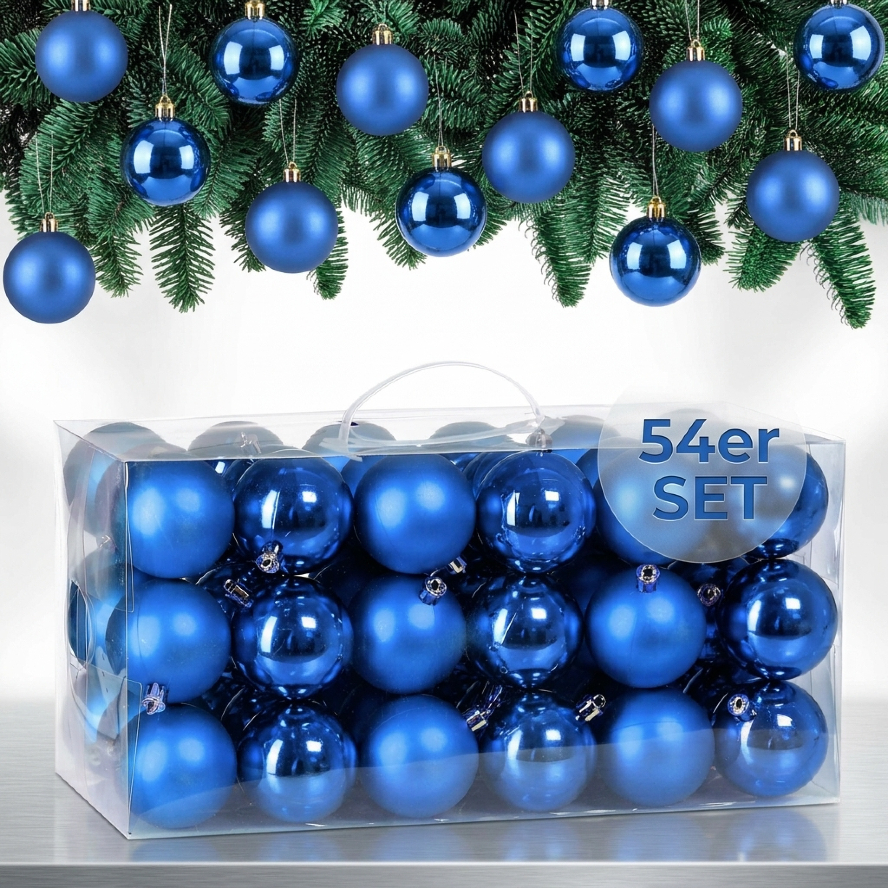 Image of 54pcs Christmas Balls Ø 6cm Plastic Matte Shiny Christmas Tree Balls Christmas Tree Decorations Pendant Christmas Tree Balls Christmas Decorations Blue