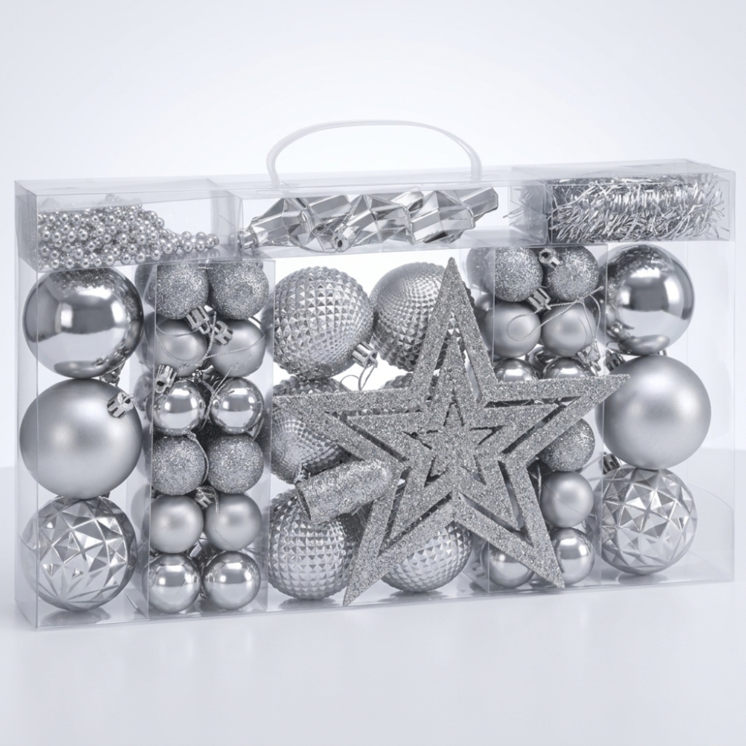 Image of Christmas Ornaments 66pcs Ø 3-6cm Plastic Matte Glossy Christmas Tree Baubles Christmas Tree Decorations Pendants Christmas Ornaments Christmas Decor Silver