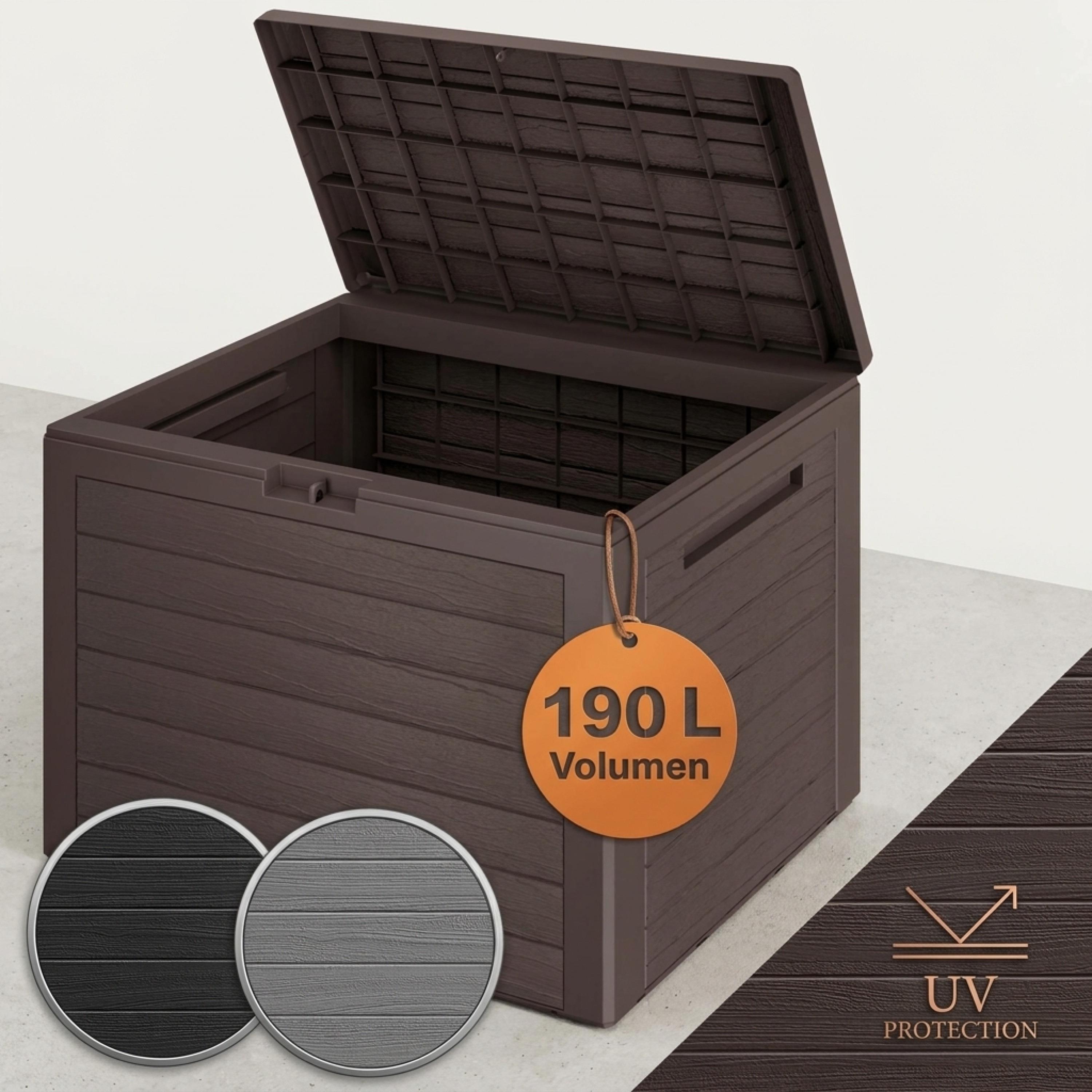 TEMU Contenitore da Giardino 190 L, Impermeabile, Legno, Marrone, Bloccabile 78 X 44 X 55 Cm (L X L X A), Polipropilene, 2 Imboccati, Pieghevole con