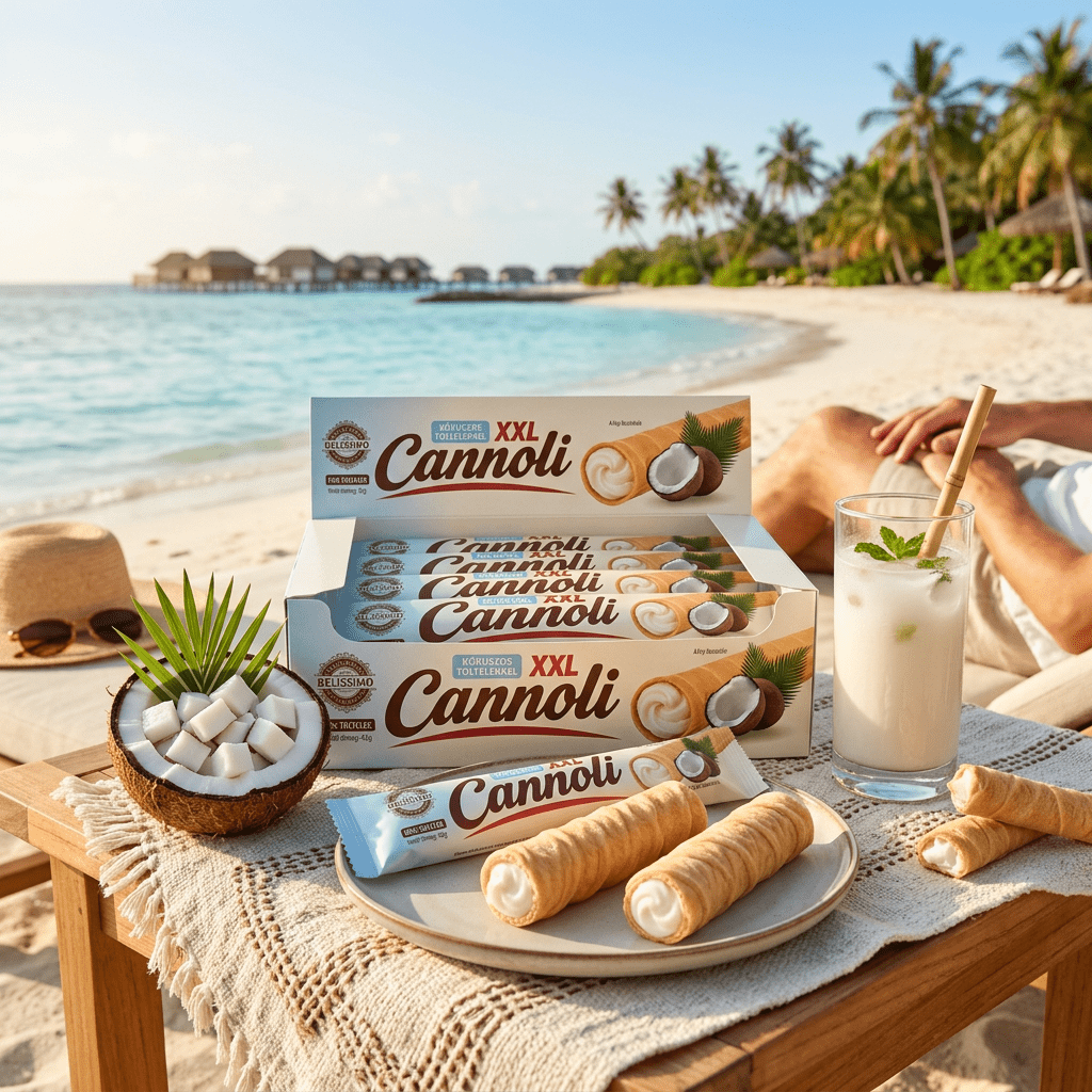 Image of 20pcs Pack Bellissimo Cannoli Xxl Giant – Crispy Wafer Sticks With Coconut Filling 20x42g