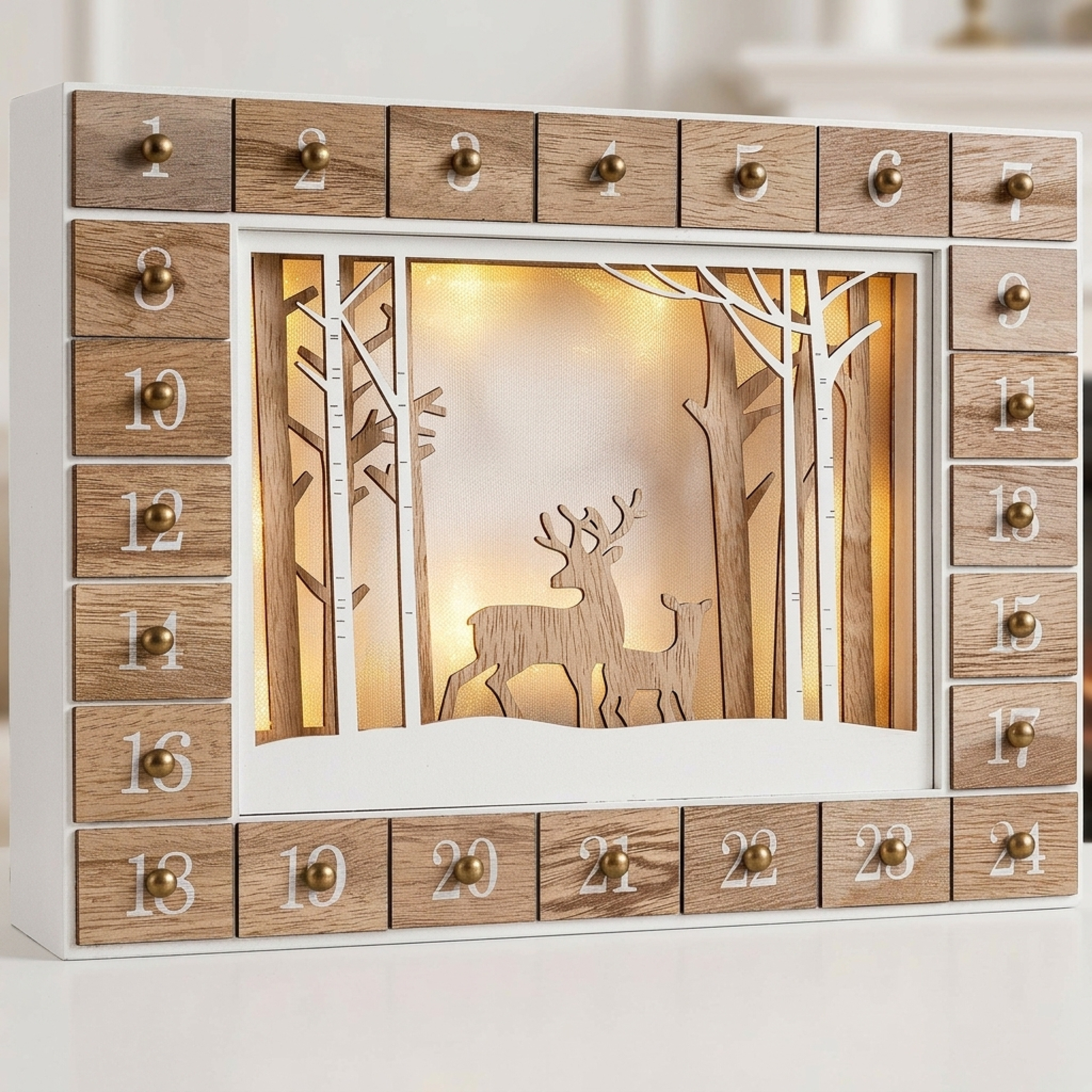 TEMU Diy Fillable Advent Calendar, Led Warm White, 24 Doors, Christmas Calendar, Reusable Wooden Kids' Advent Calendar, Winter Landscape
