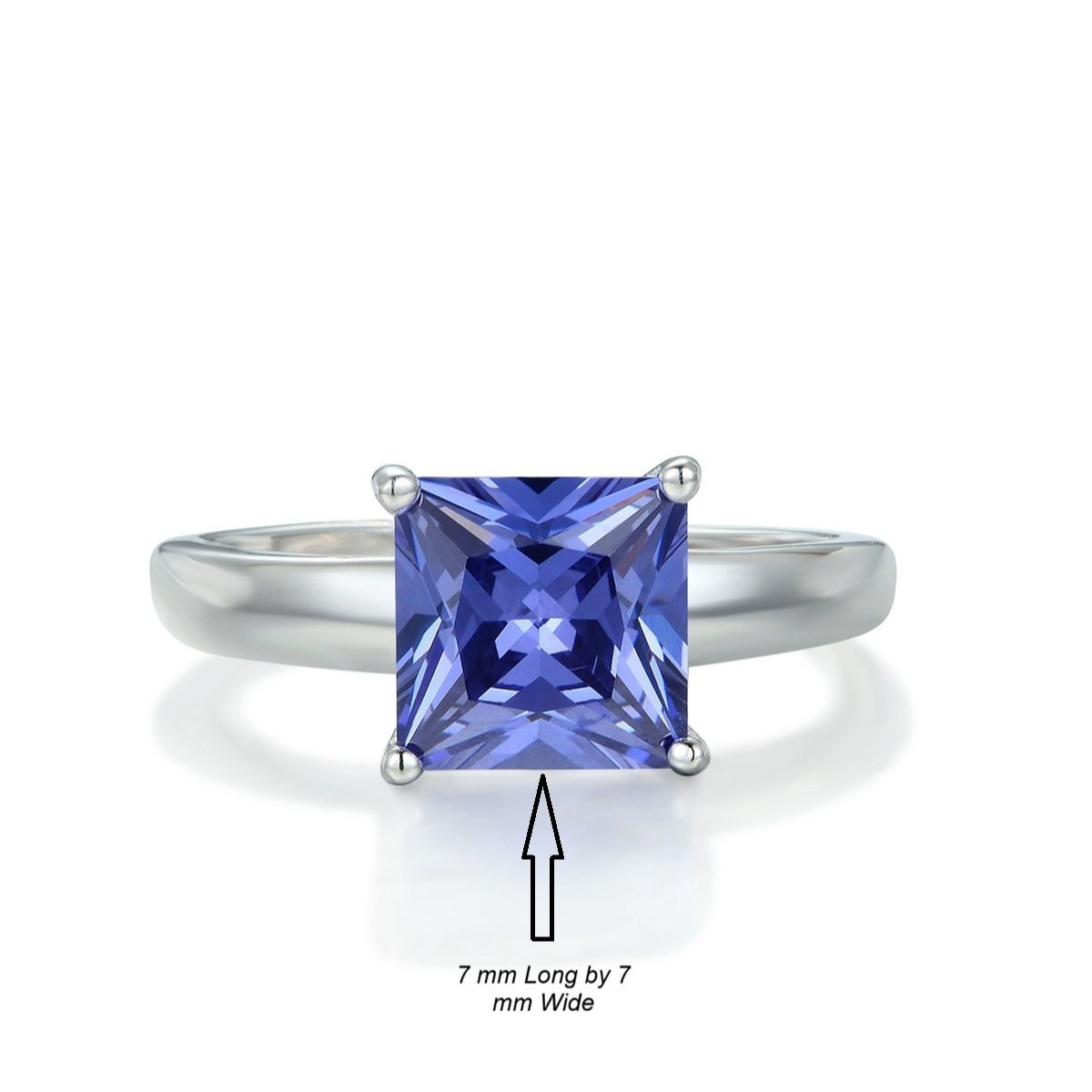 Women's 2 Carat Princess Cut Tanzanite Solitaire Ring, Sizes K to U