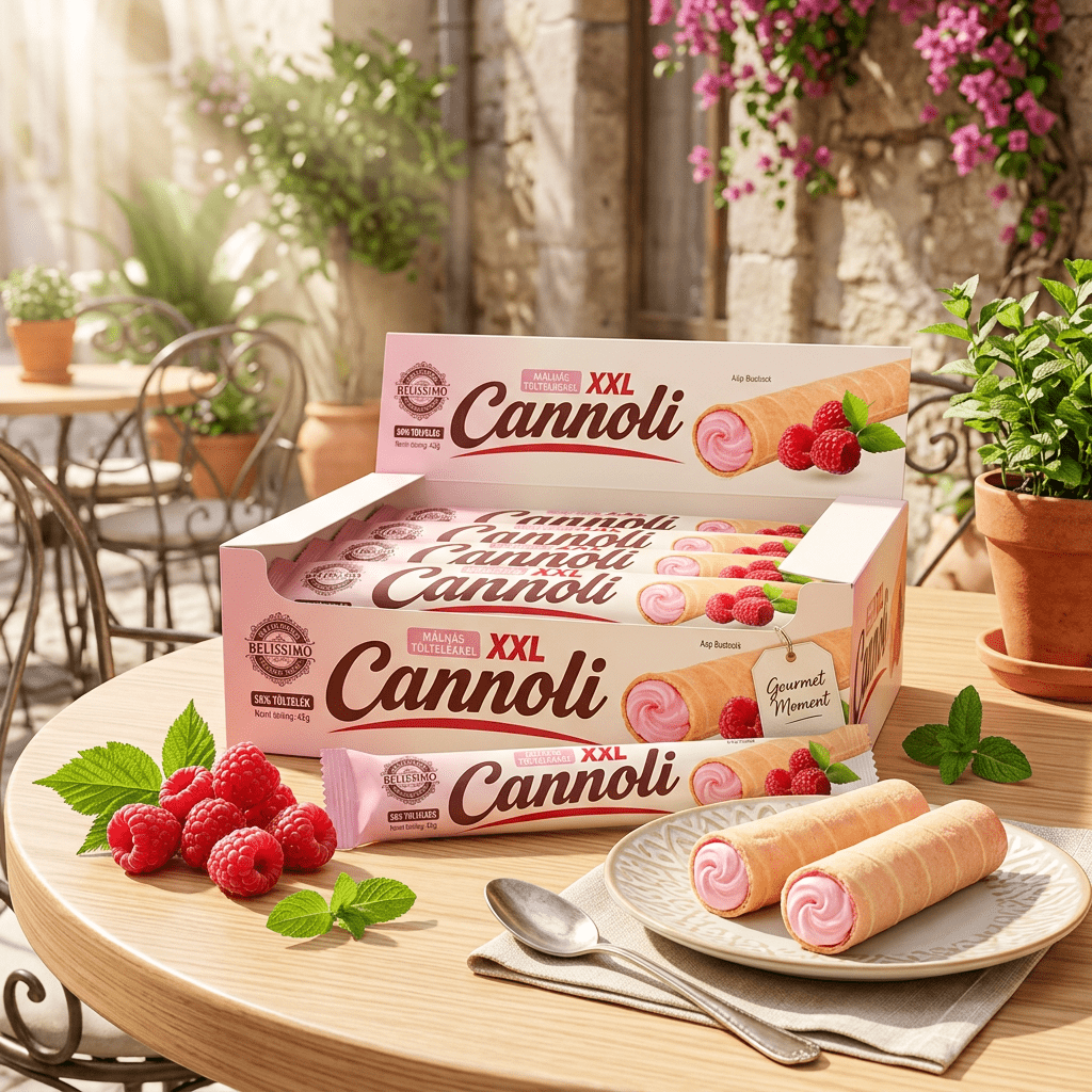 Image of 20-pack Bellissimo Cannoli Xxl Giant – Crispy Waffle Sticks With Raspberry Filling 20x42g
