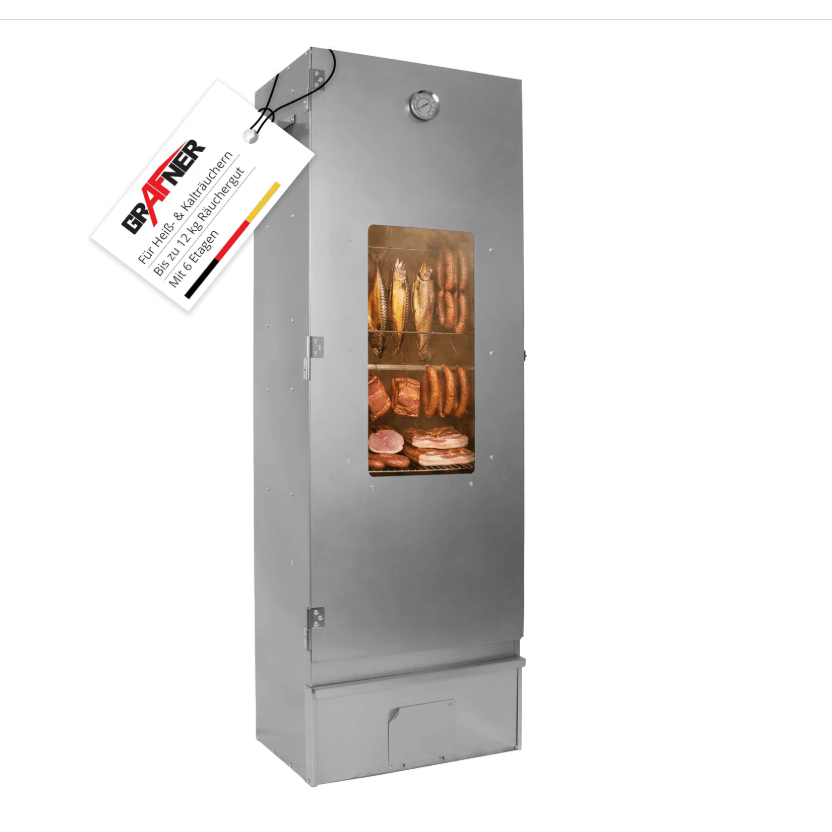Image of Xxl With 6 Shelves, Viewing Window, And Thermometer, Made Of Galvanized Steel (corrosion-resistant), 12x Hooks, Smoking Cabinet For Hot Smoking And Cold Smoking, For Fish, Meat, Cheese, Vegetables