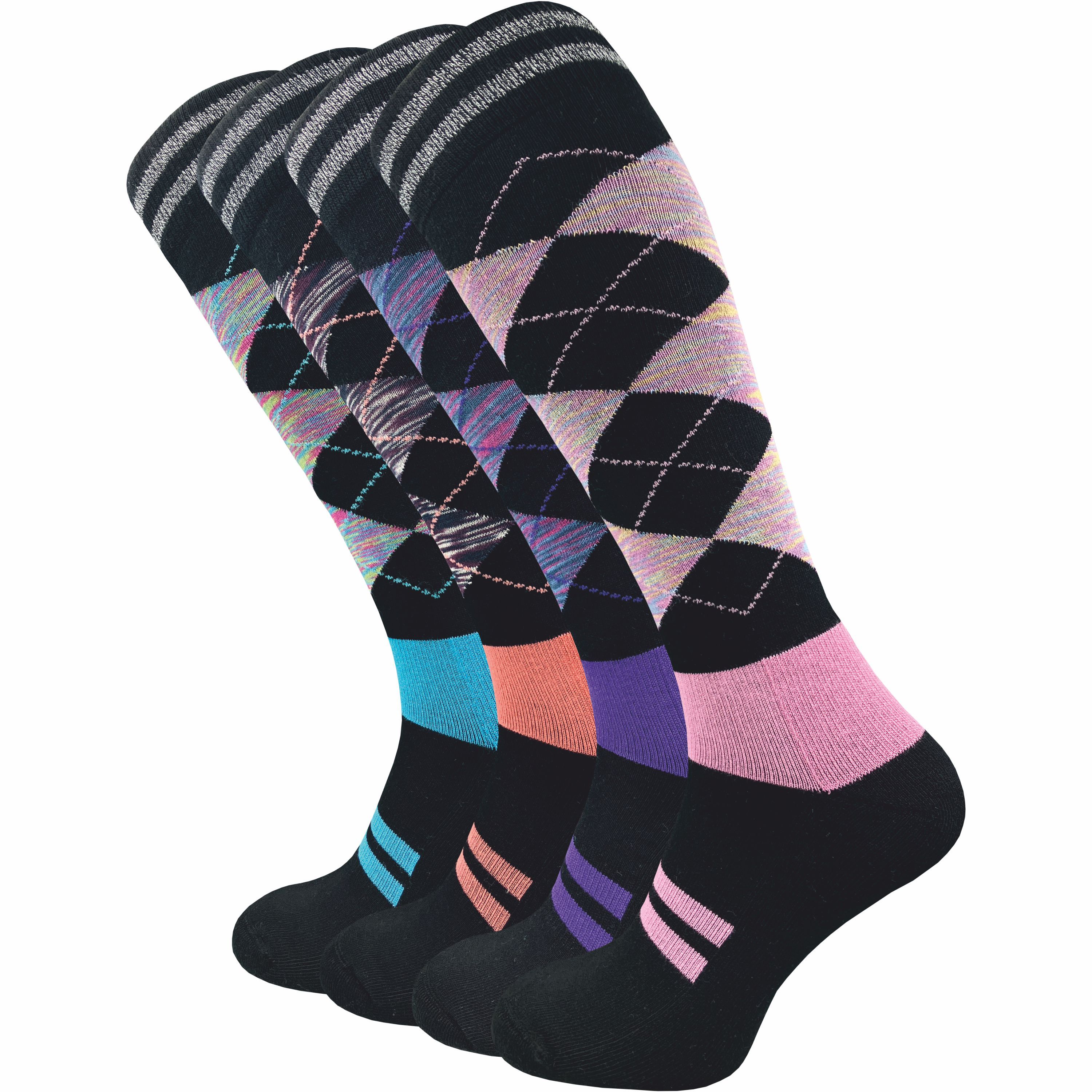 Image of Cotton Riding Socks For Women - Black Checkered Knee-high Socks With Colors (4 Pairs) Matching Riding - Perfect Length For Riding Boots - For Riding