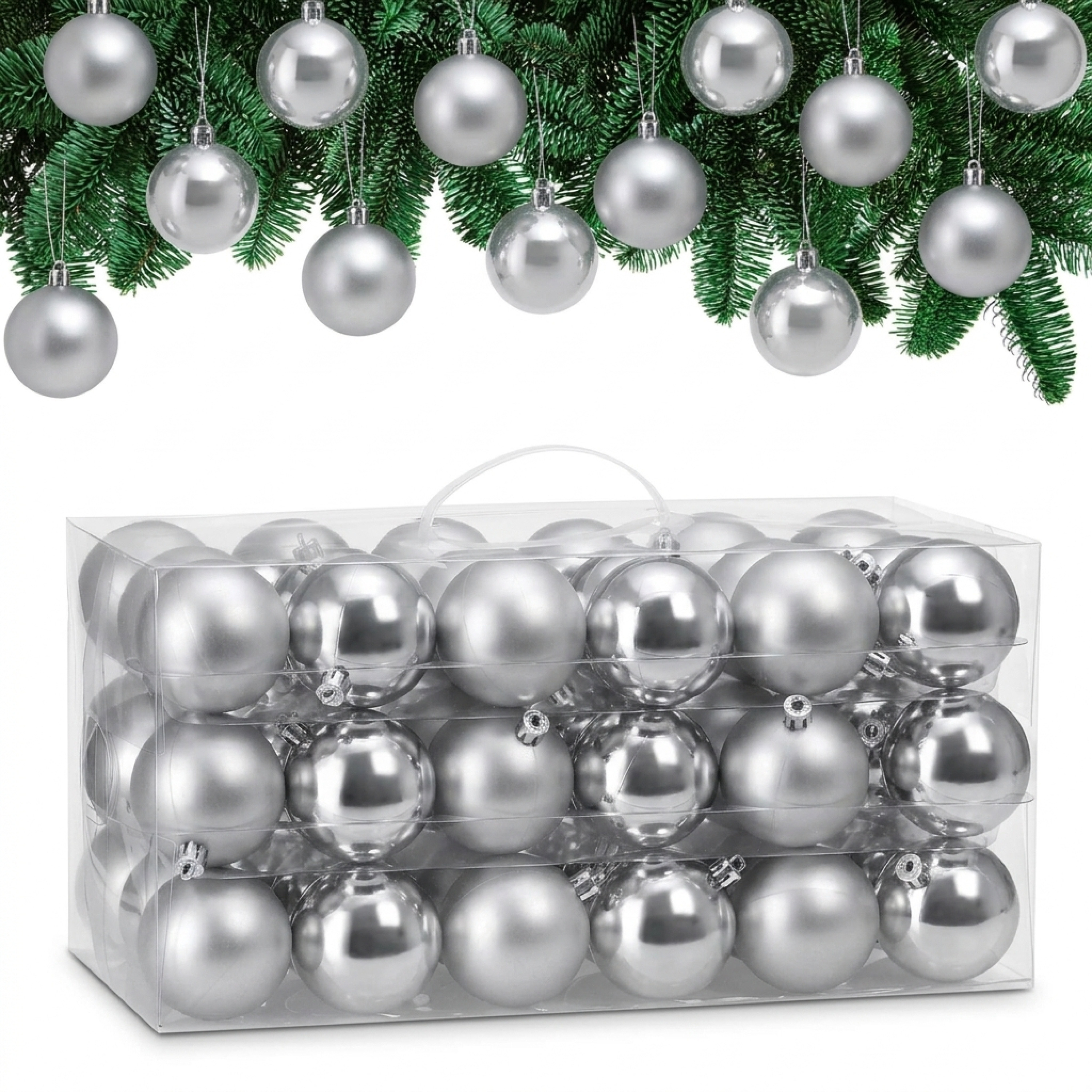Image of Christmas Ornaments 54pcs Ø 6cm Plastic Matte Glossy Christmas Tree Balls Christmas Tree Decorations Pendants Christmas Baubles Christmas Decor Silver
