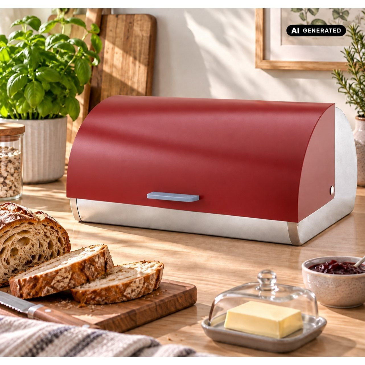 Image of Bread Box With Lid 38.5 X 28 X Cm, Stainless Steel Bread Container, Rolling Bread Box, Folding Bread Storage Box, Bread And Roll Storage Container, Food Storage Box, Roll Keeper