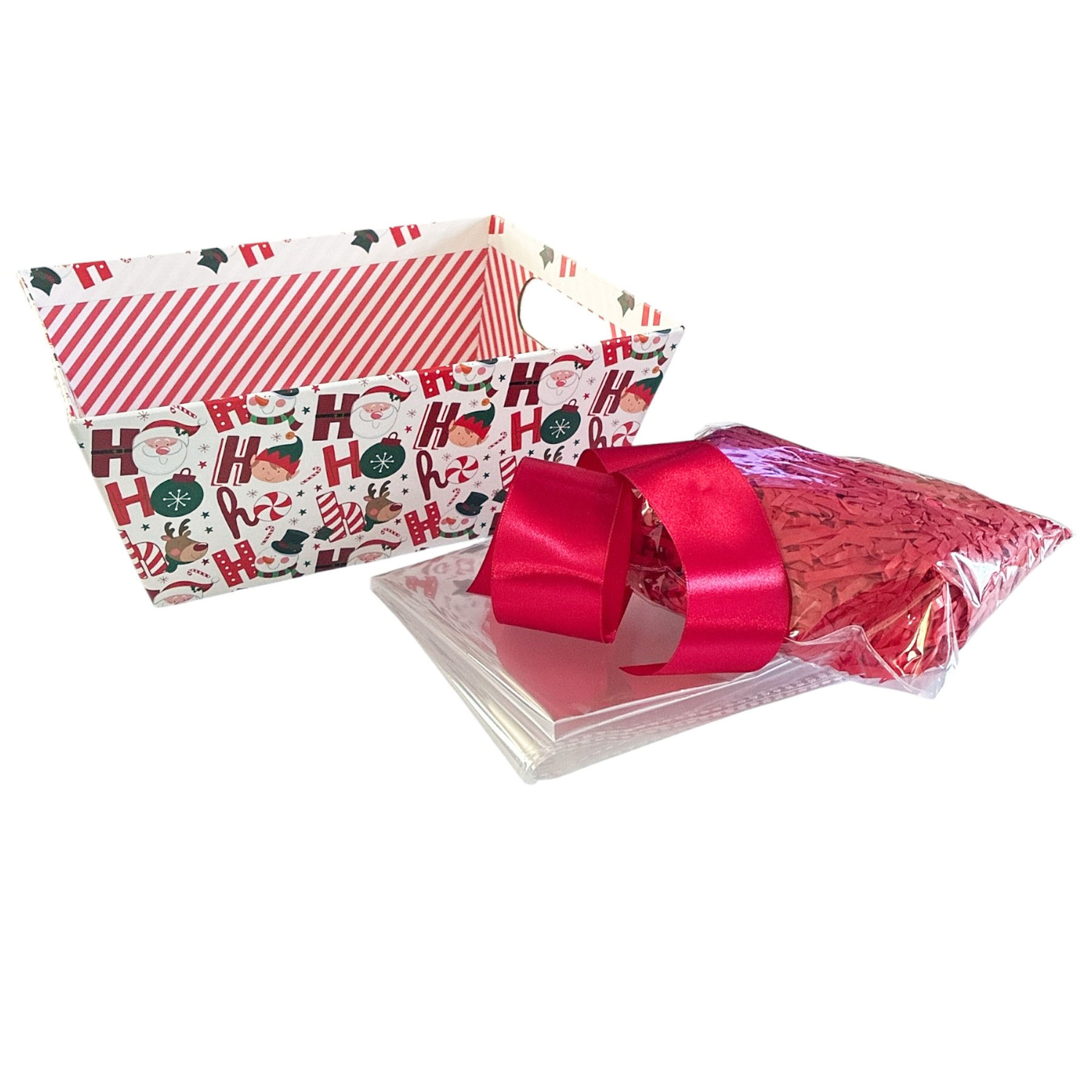 TEMU Christmas Hamper Basket Kit Gift Box Filling Bag & Ribbon Christmas Design