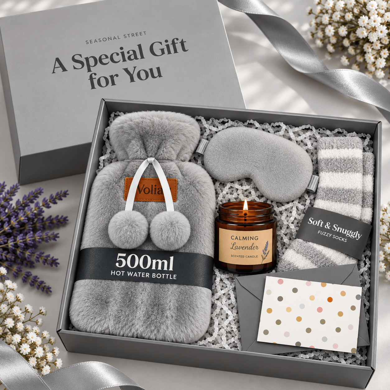 TEMU Christmas Day Hamper With Pink 0.5l Hot Water Bottle - Gift Set