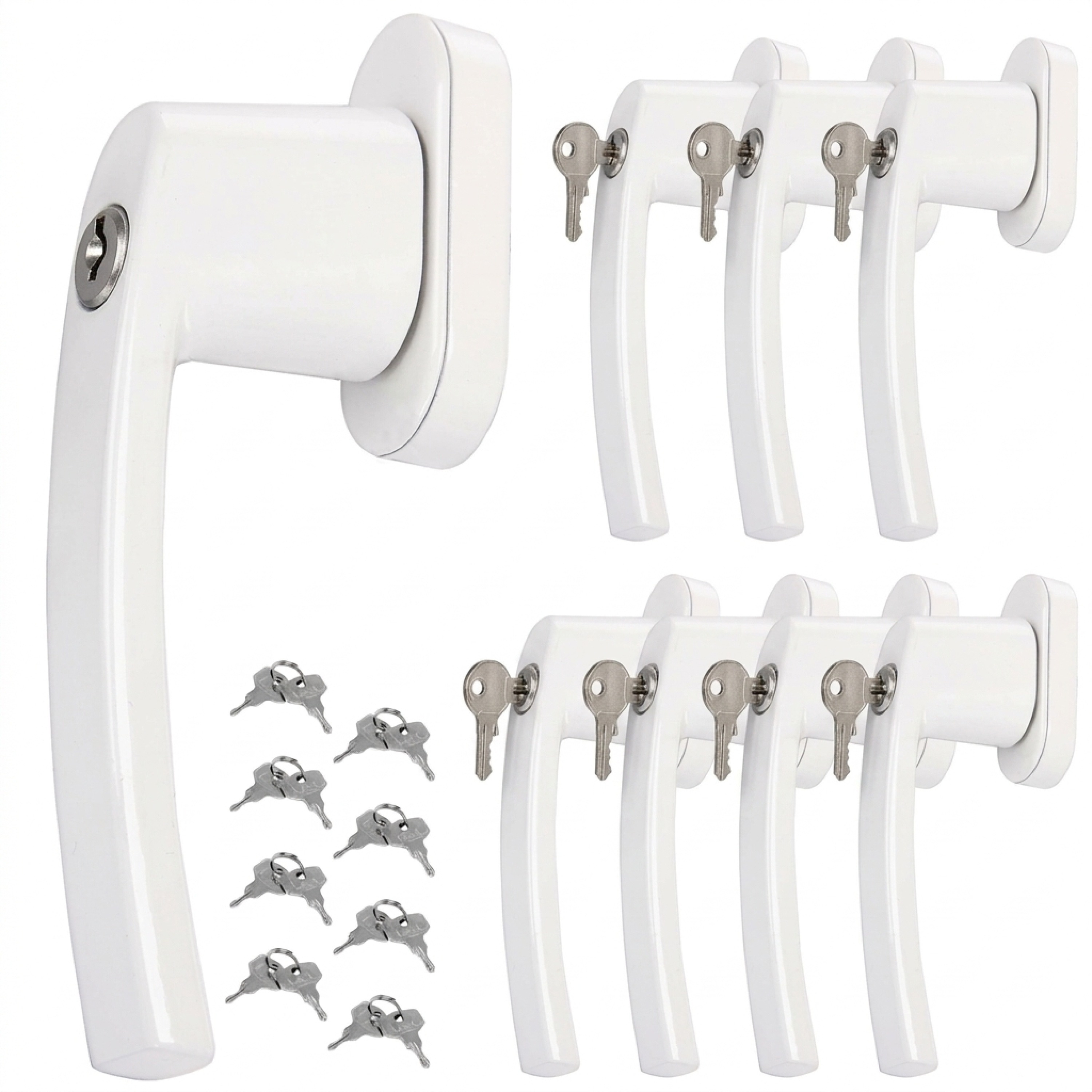 Image of 8 Window Handles Lockable With Lock Child Safety Silvery Spindle Length 2 Keys Window Fittings Balcony Door Handle Burglary Protection