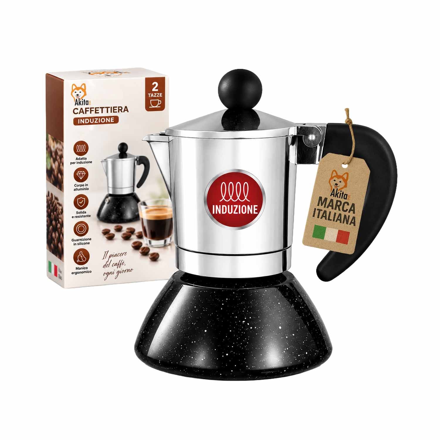 TEMU Akitaink Induction Coffee Maker, 2 Cups, Aluminum Pot With High-thickness Body, Silicone Gasket, And Ergonomic Handle