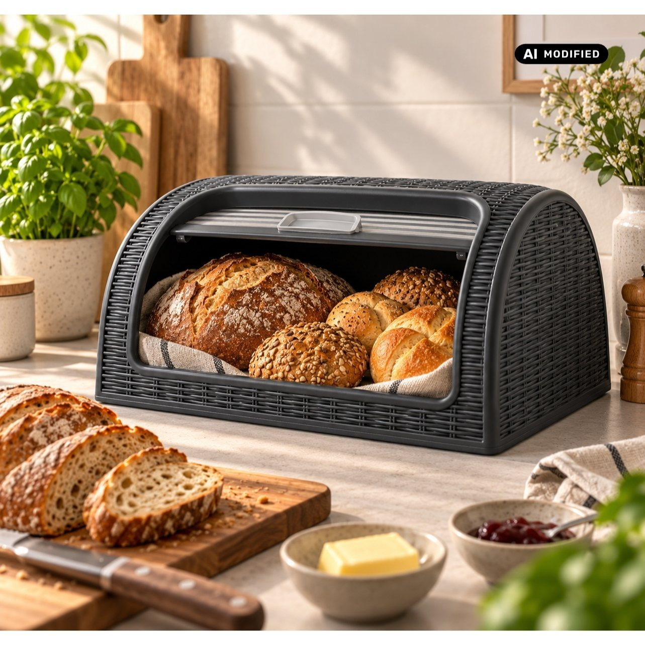 Image of Bread Bin With Lid 41 X 26 X 18 Cm | Dishwasher Safe | Bread Box Roll Bread Box Folding Box Folding Bread Bin Storage Food Container Bread Storage Ideal For Bread, Rolls, Pastries, Cakes, Etc.