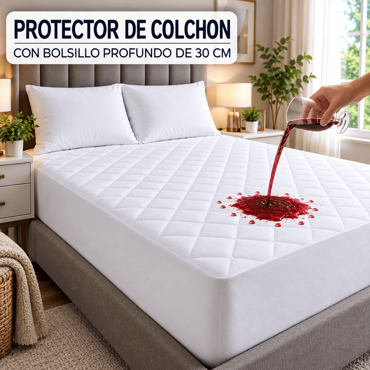 TEMU Protector de Colchón Acolchado con Bolsillo Profundo de 30 cm, Cubierta Ajustable Transpirable de Poliéster con Bordes Elásticos, y de Fácil