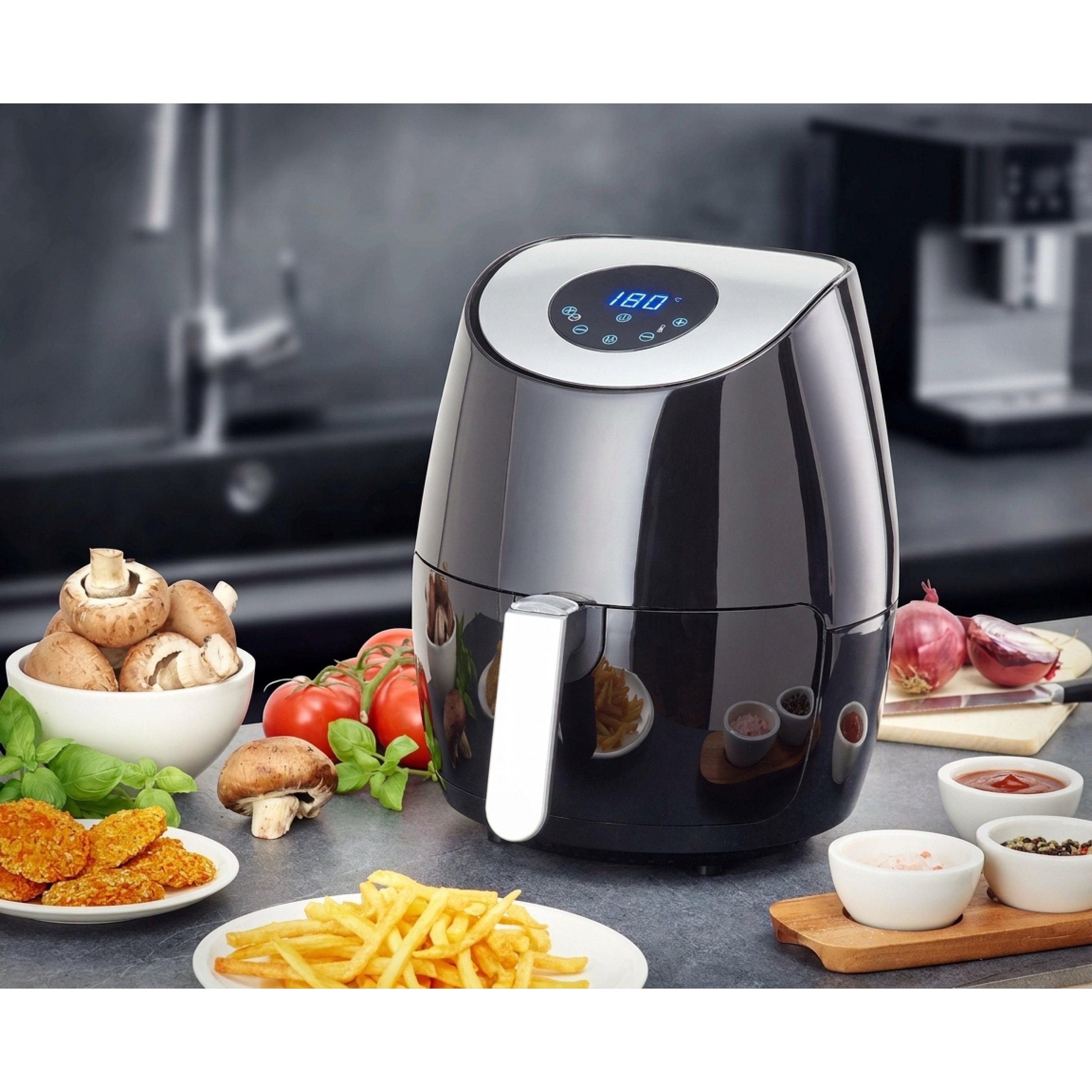 Image of Digital Led Touch Display Hot Air Fryer, 3.6l Oil-free, 6 Programs, Frying Basket, Air Fryer Oven, Black