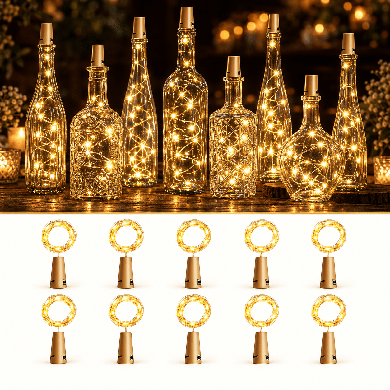 TEMU Luci a LED a forma di fatina a 10 pezzi alimentate a batteria �� Mini luci di rame, bianco caldo, micro luci a batteria per matrimoni, feste,
