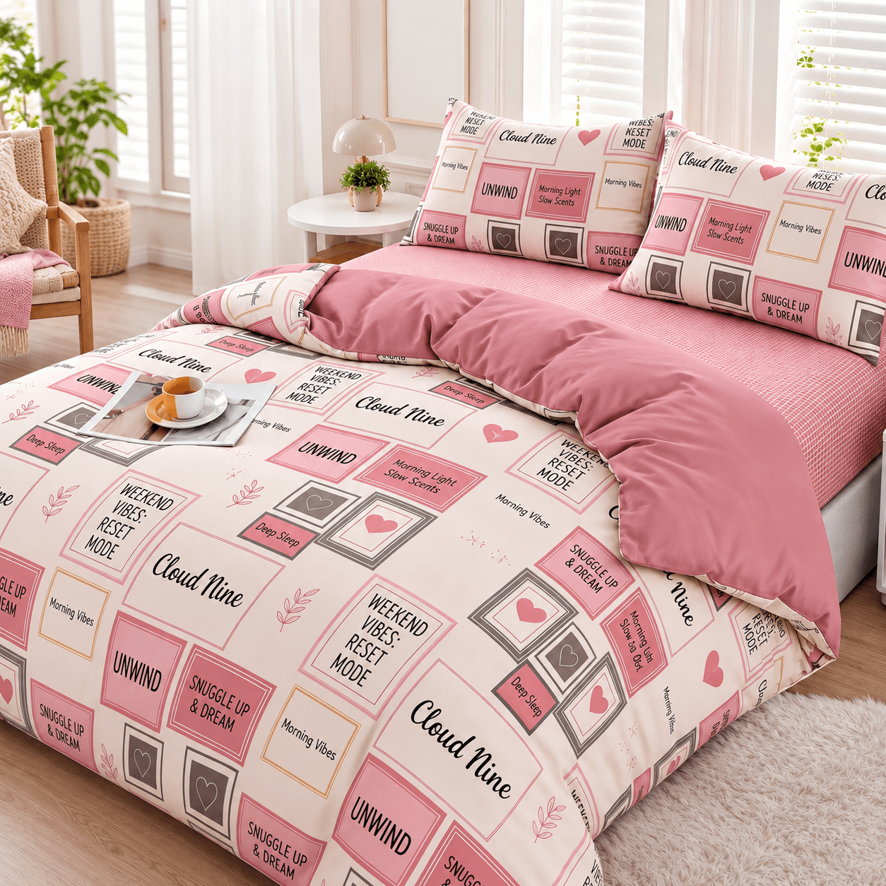 TEMU Oxford Homes - 4pcs Duvet Cover Set, Fitted Sheet, With Matching 1/2 Pillowcases, Printed Bedding, Button Closure, Single Double & King
