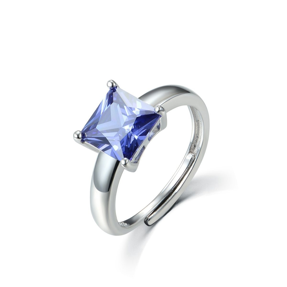 Women's 2 Carat Princess Cut Tanzanite Solitaire Ring, Sizes K to U