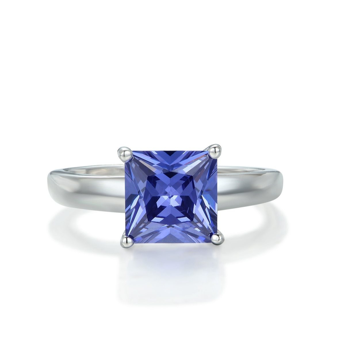 Women's 2 Carat Princess Cut Tanzanite Solitaire Ring, Sizes K to U