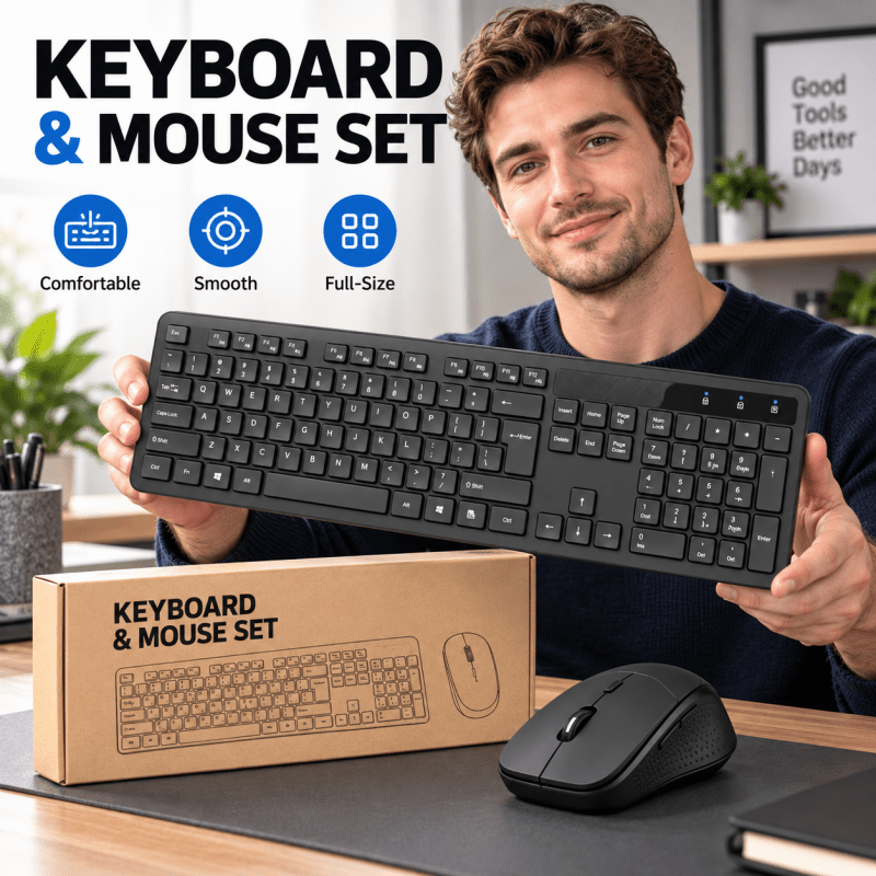 TEMU Business Two-piece Set, Silent Button Tapping Without , With Lightweight Office Mouse, Suitable For Pc, Laptop, Home And Office Use