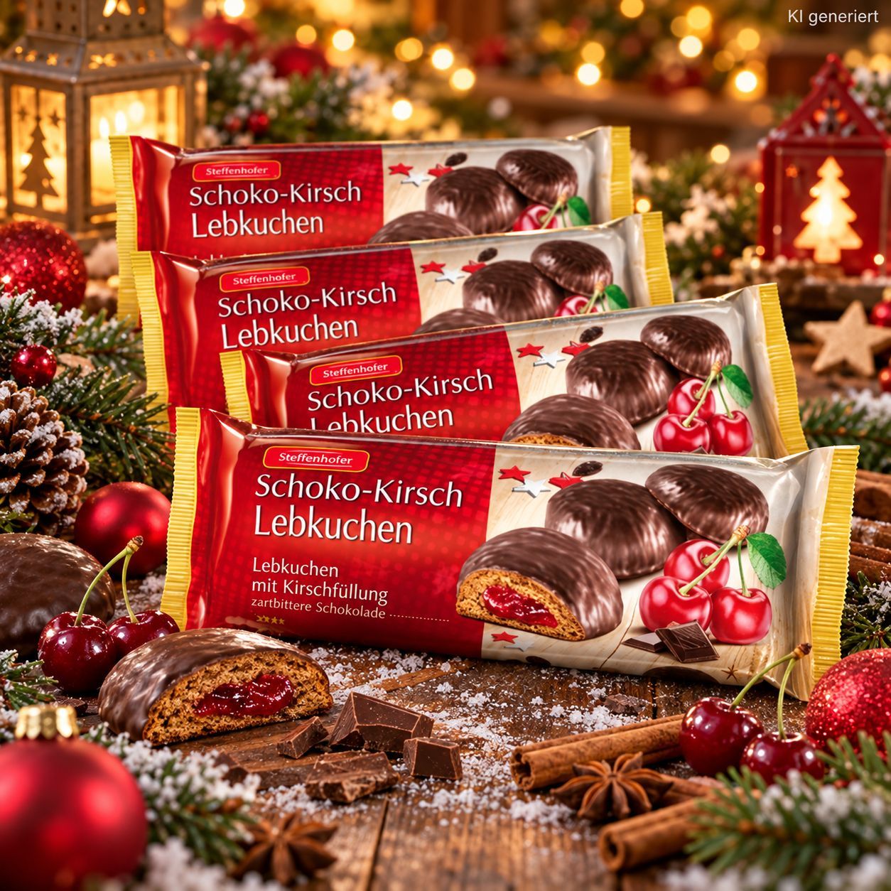 Image of Stieffenhofer Chocolate-cherry Gingerbread 4 X 200 G - Gingerbread With Cherry Filling And Chocolate Coating - Christmas Baked Goods - Stock Pack With 800 G
