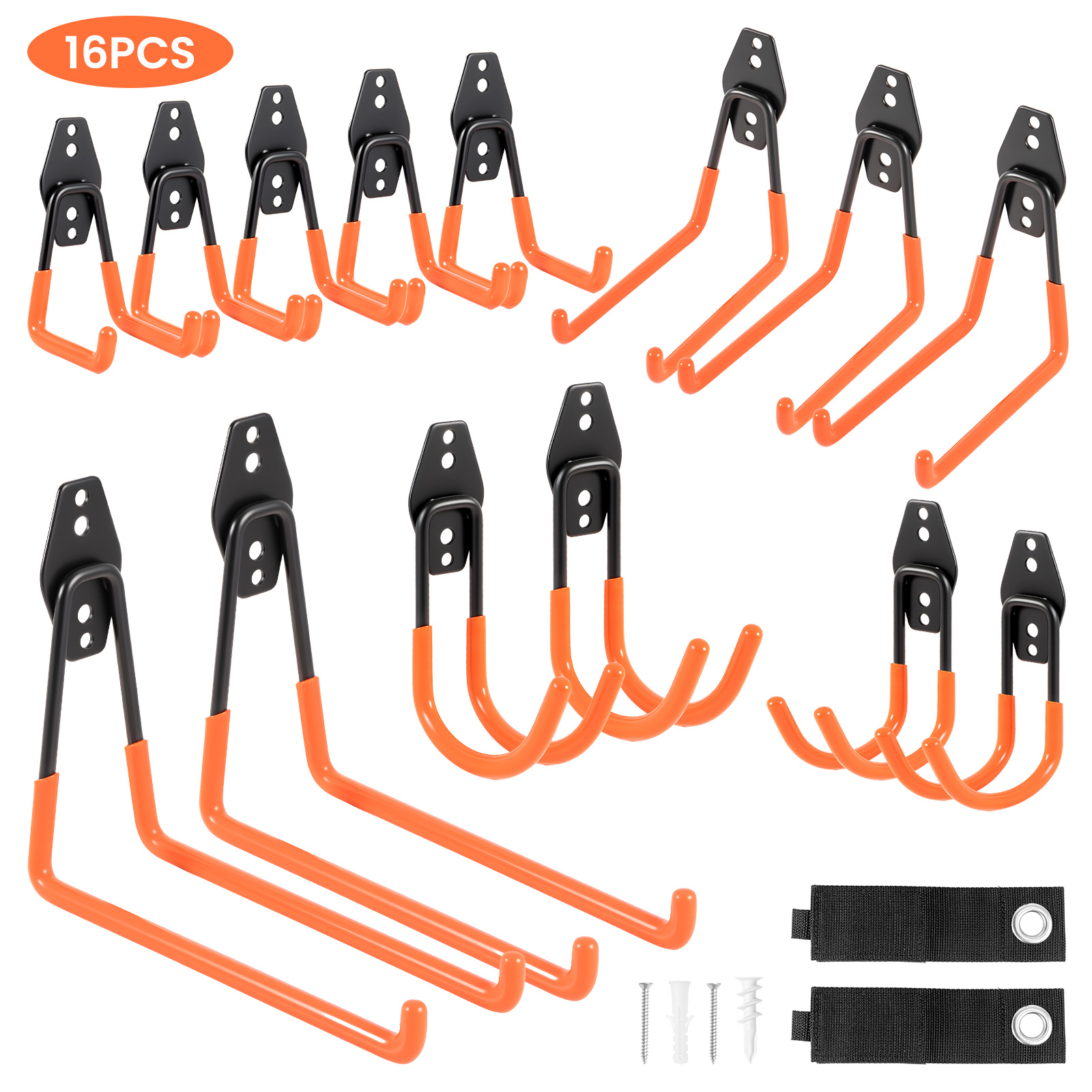 Image of 16pcs Stable Metal Wall Hooks For Garage For Tires, Shovels And Hand Tools