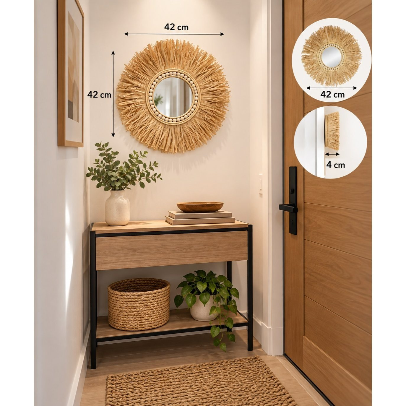 Image of Lux Round Decorative Mirror, 42 Cm, Natural Fibers, Boho