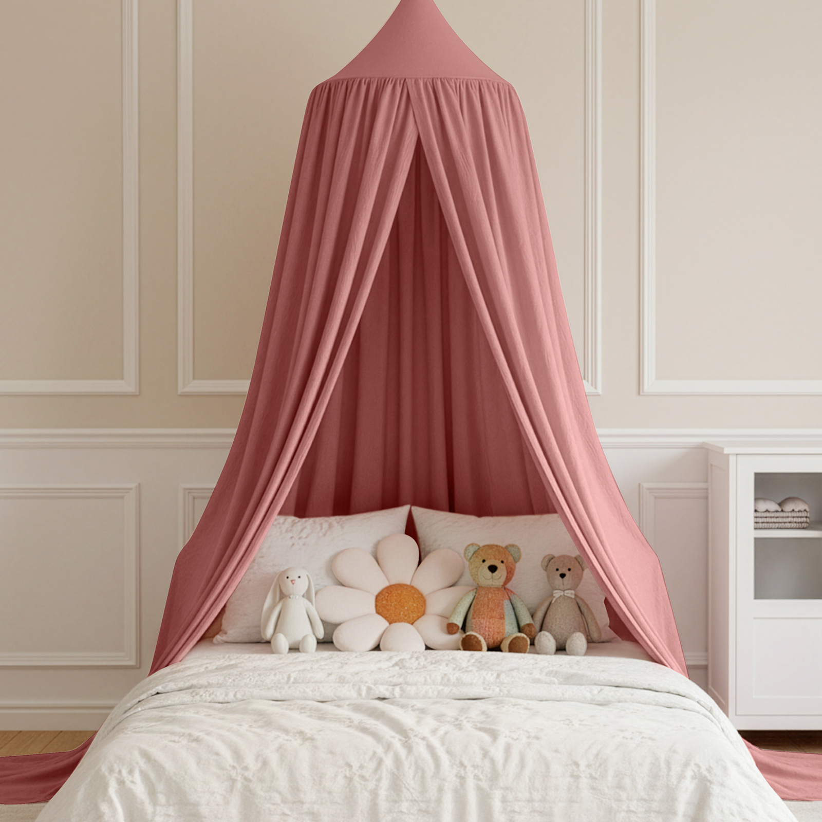 Image of 250cm Canopy Bed With Net, Hammock And Reading Nook In Soft Pastel Tones, Including Stand - Perfect For Room Decoration.