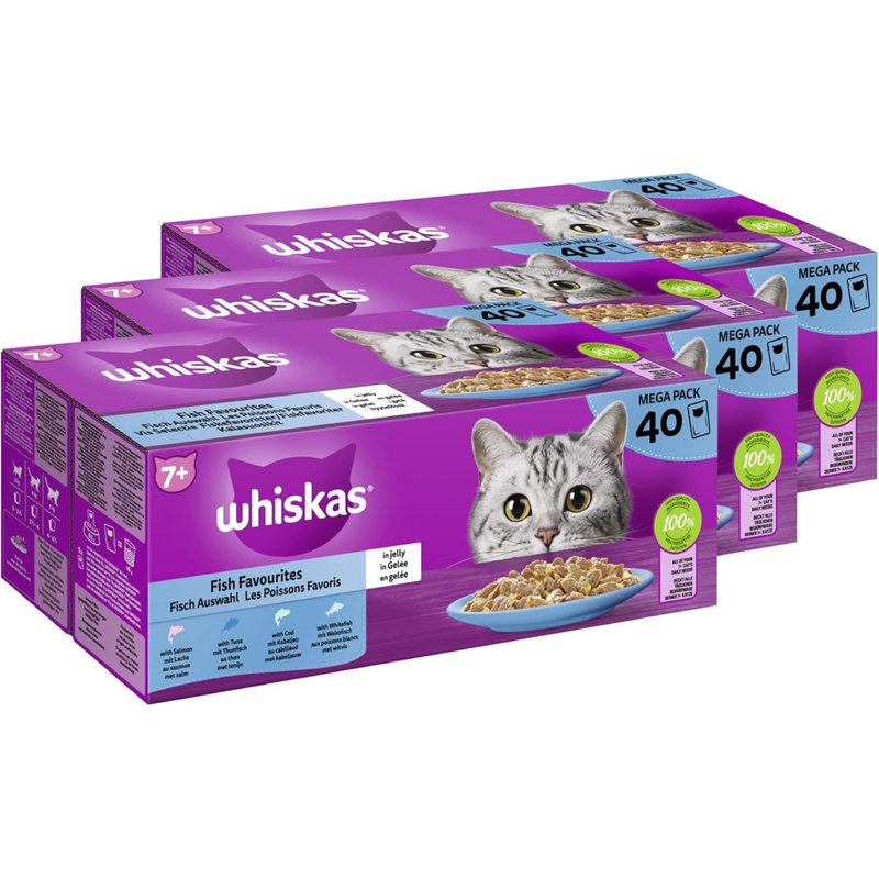 TEMU WHISKAS® Portionsbeutel Multipack 7+ Fisch Auswahl in Gelee 3 x 40 x 85g