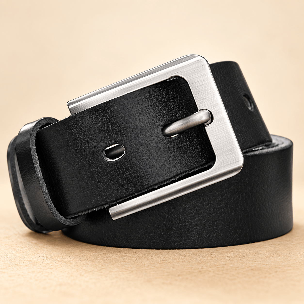 Men's Full Grain Cowhide Leather Belt with Pin Buckle
