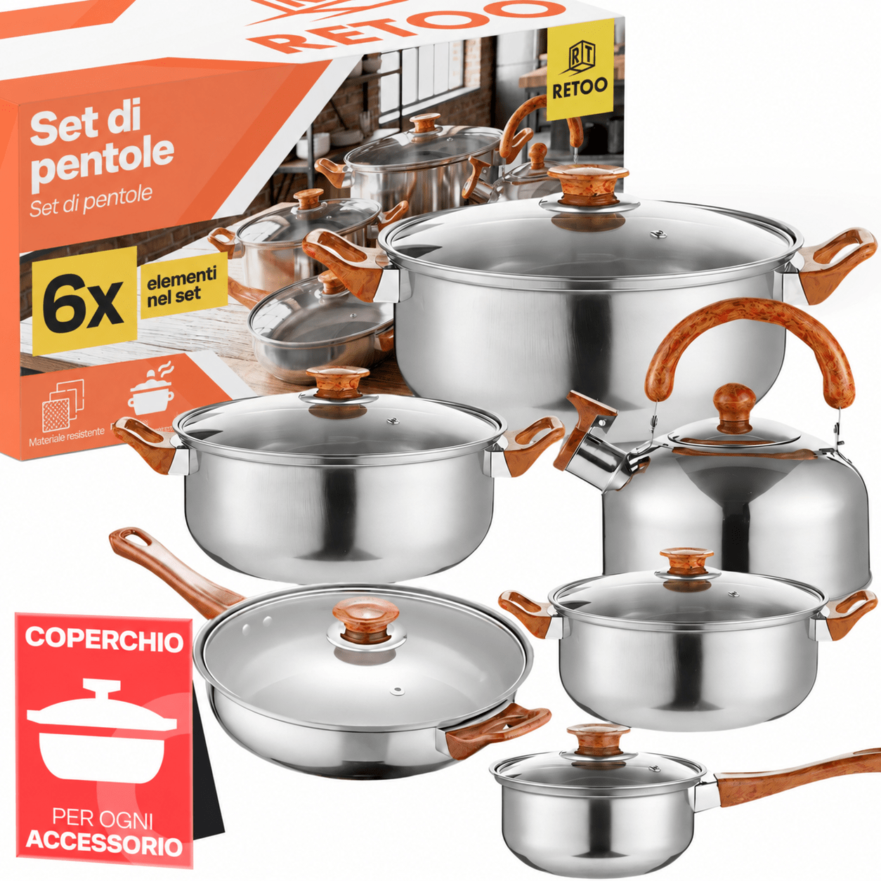 TEMU SET PENTOLE 11 PEZZI, BATTERIA DI PENTOLE IN ACCIAIO , COMPLETO DA CUCINA CON , PER INDUZIONE, CASSERUOLE CON COPERCHI IN VETRO, PENTOLINI PER A