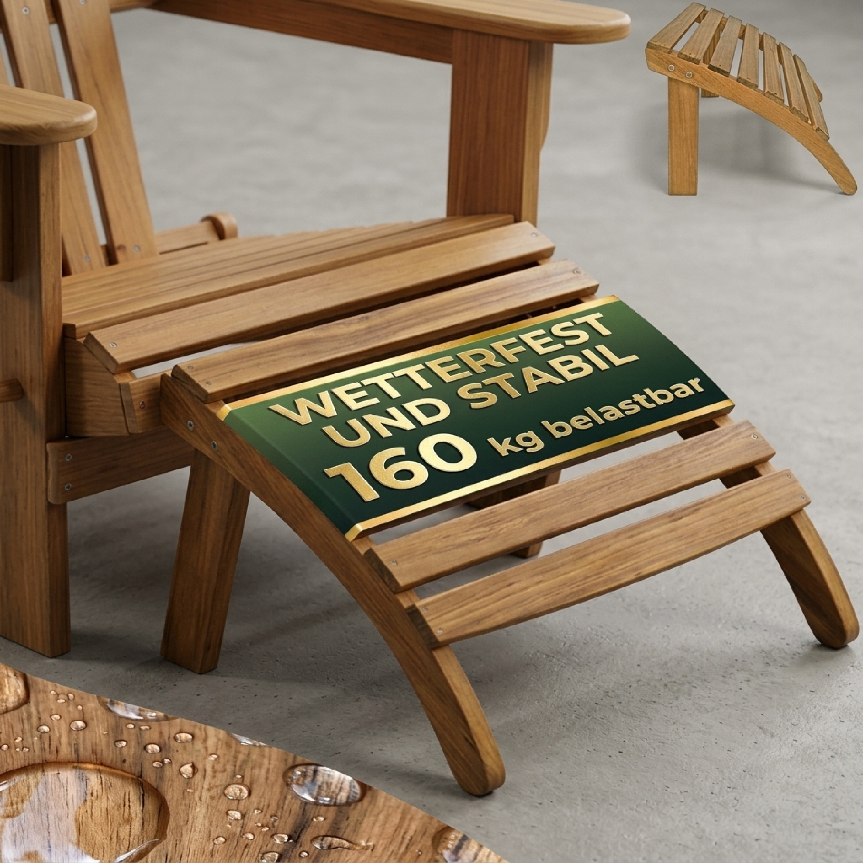 Image of Weatherproof Adirondack Footstool With 160kg Load Capacity, Wooden Slats, For Garden, Balcony, Terrace, Accessory For Sun Lounger, , Sun Recliner, High Back, Acacia Brown