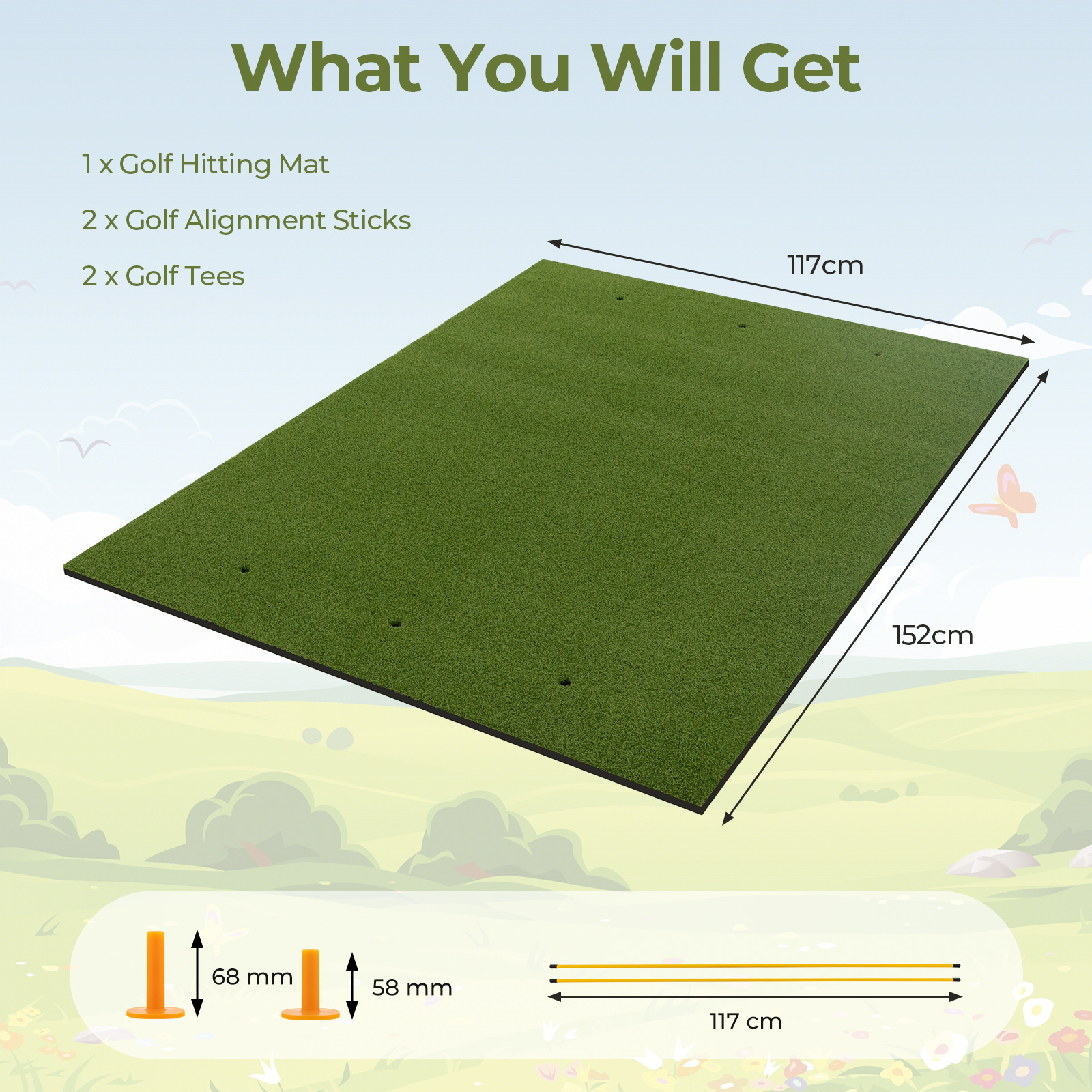 Artificial Grass Golf Training Mat with Rubber Tees